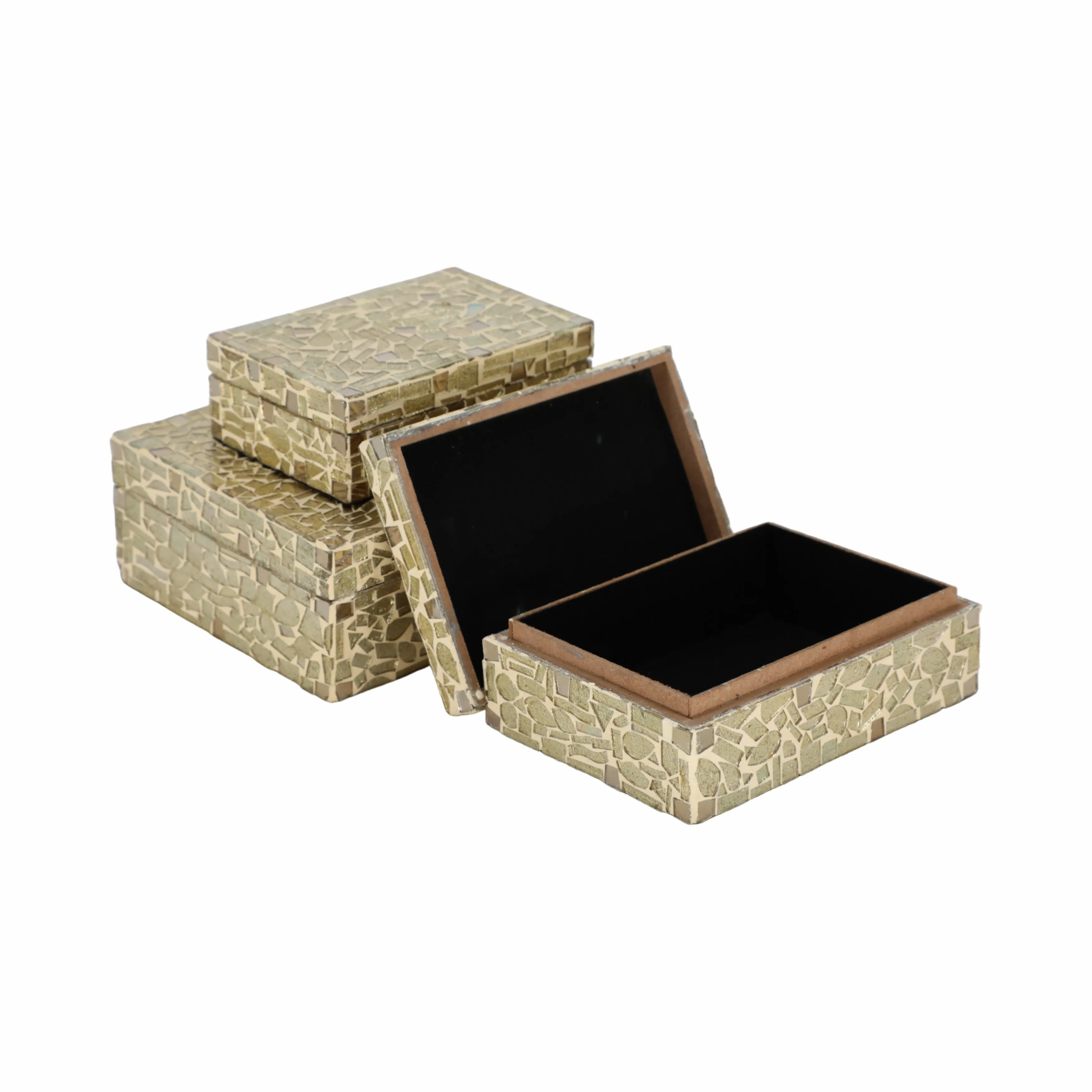 S/3 6/7/9" MOSAIC BOXES, CHAMPAGNE
