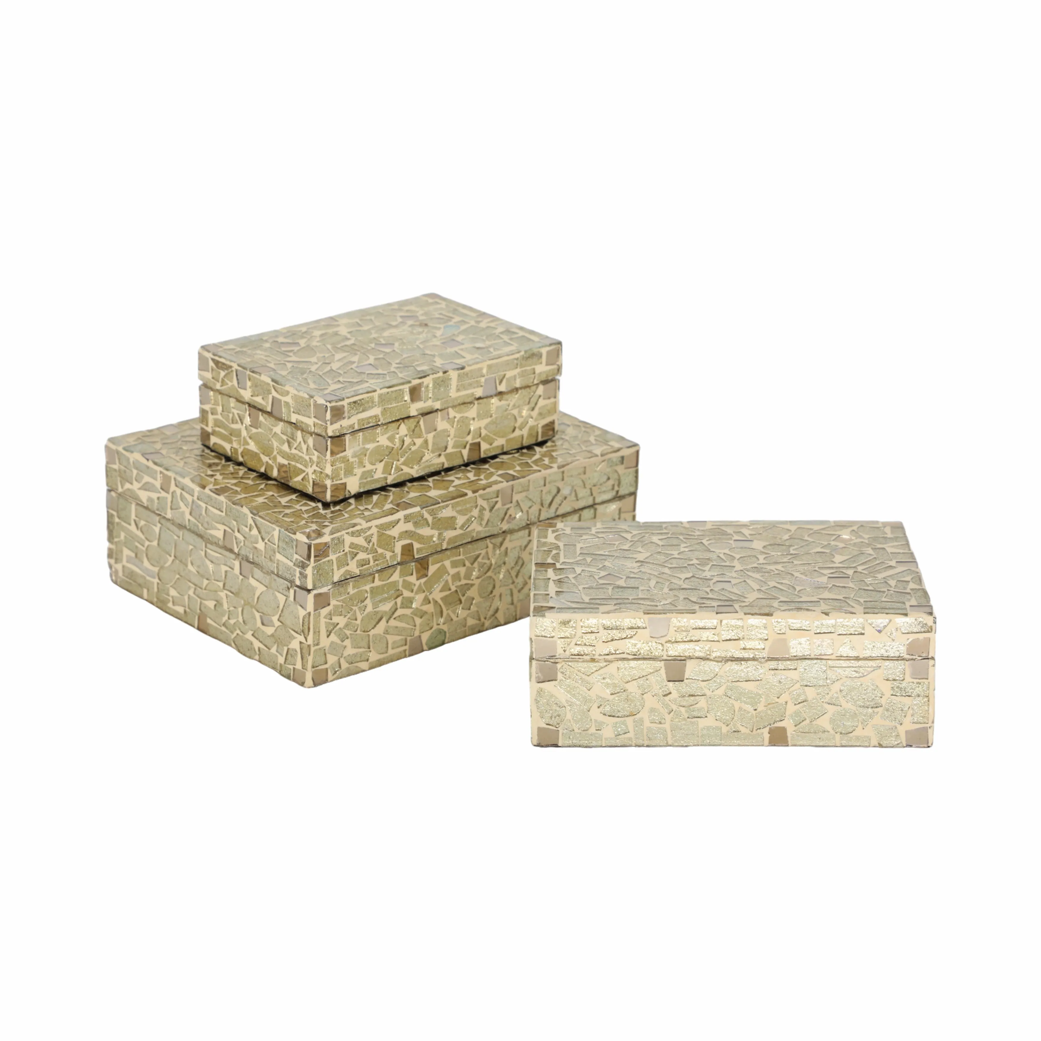 S/3 6/7/9" MOSAIC BOXES, CHAMPAGNE