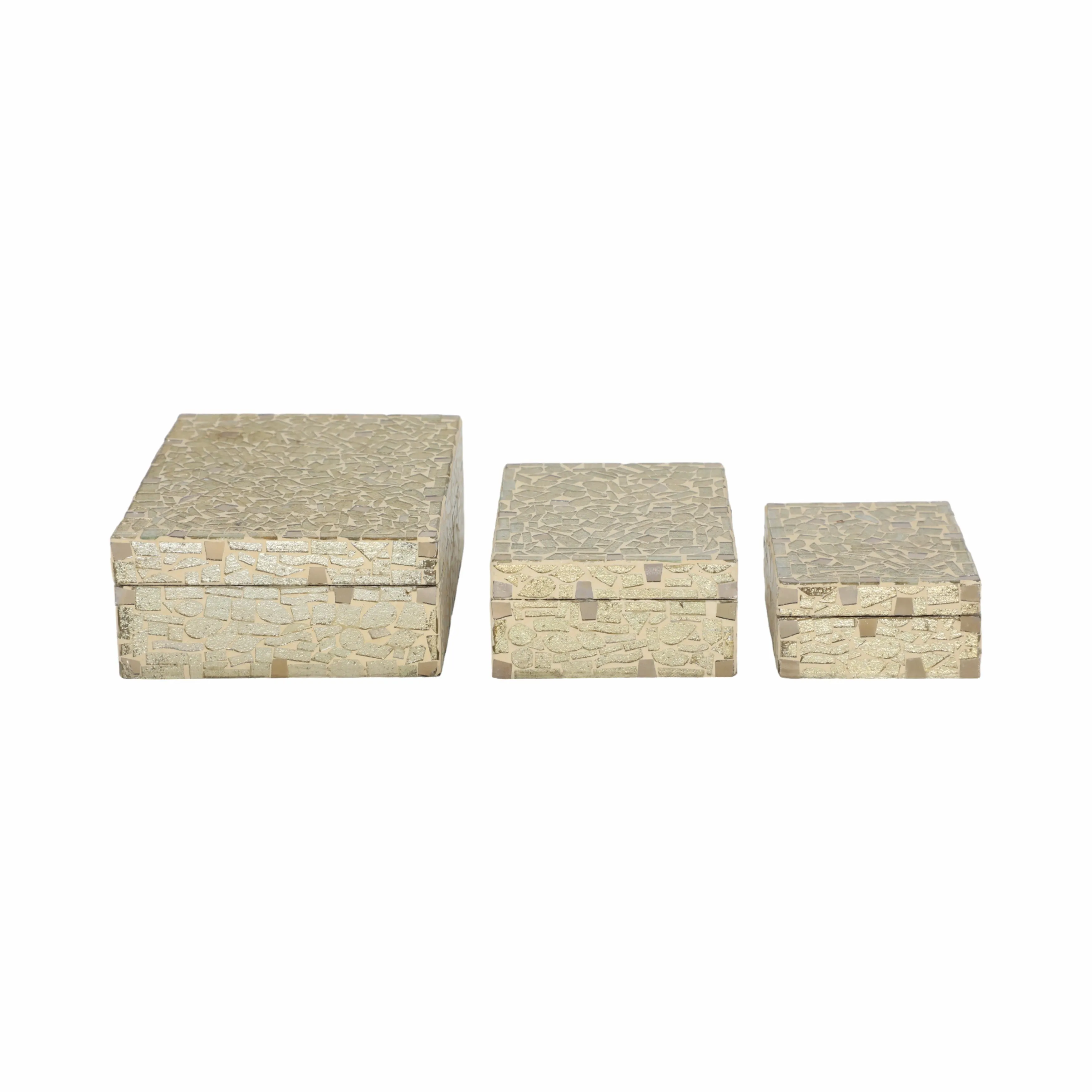 S/3 6/7/9" MOSAIC BOXES, CHAMPAGNE