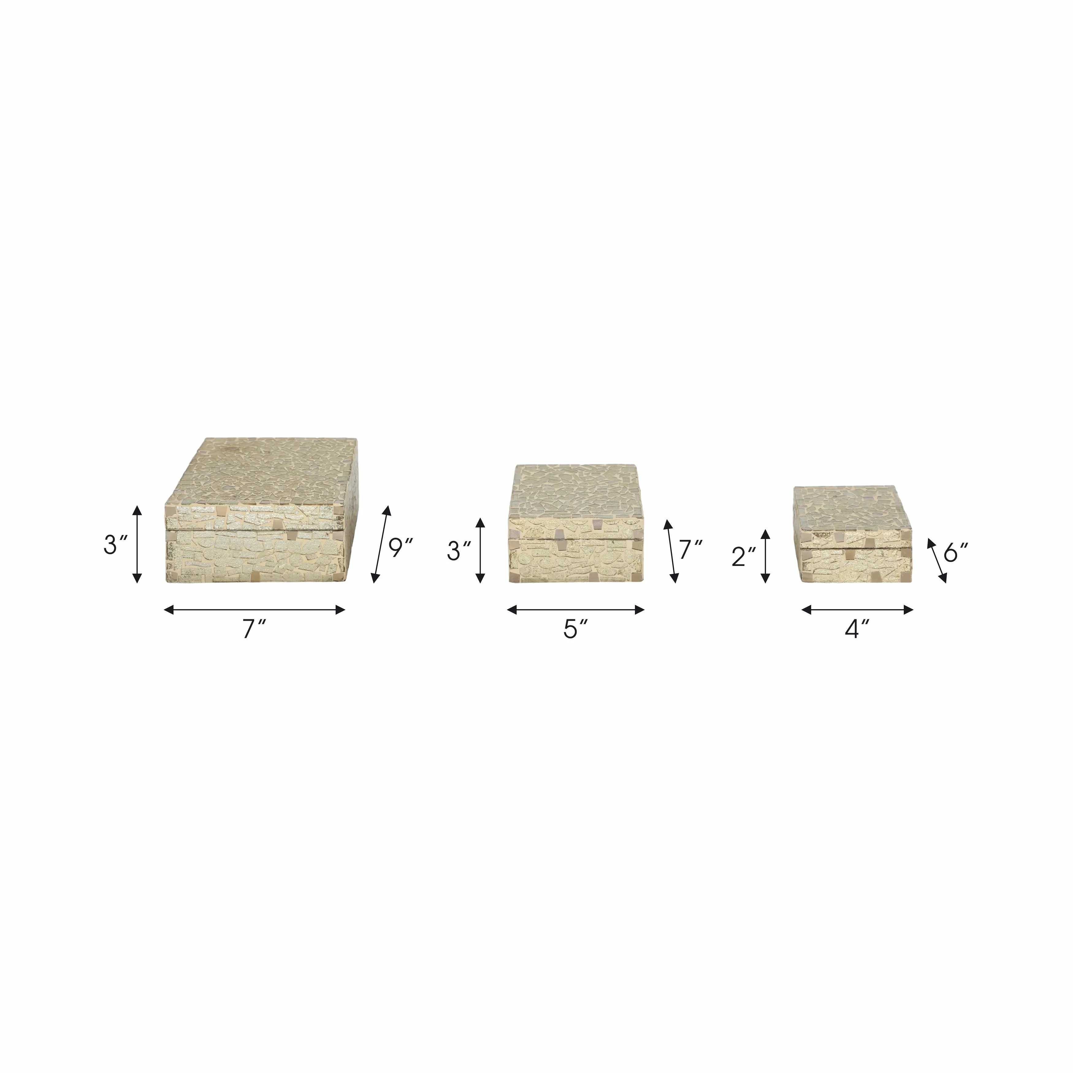 S/3 6/7/9" MOSAIC BOXES, CHAMPAGNE