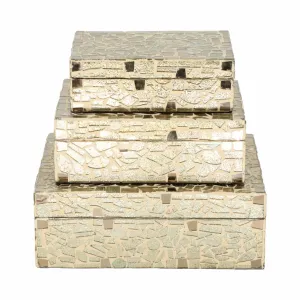 S/3 6/7/9" MOSAIC BOXES, CHAMPAGNE