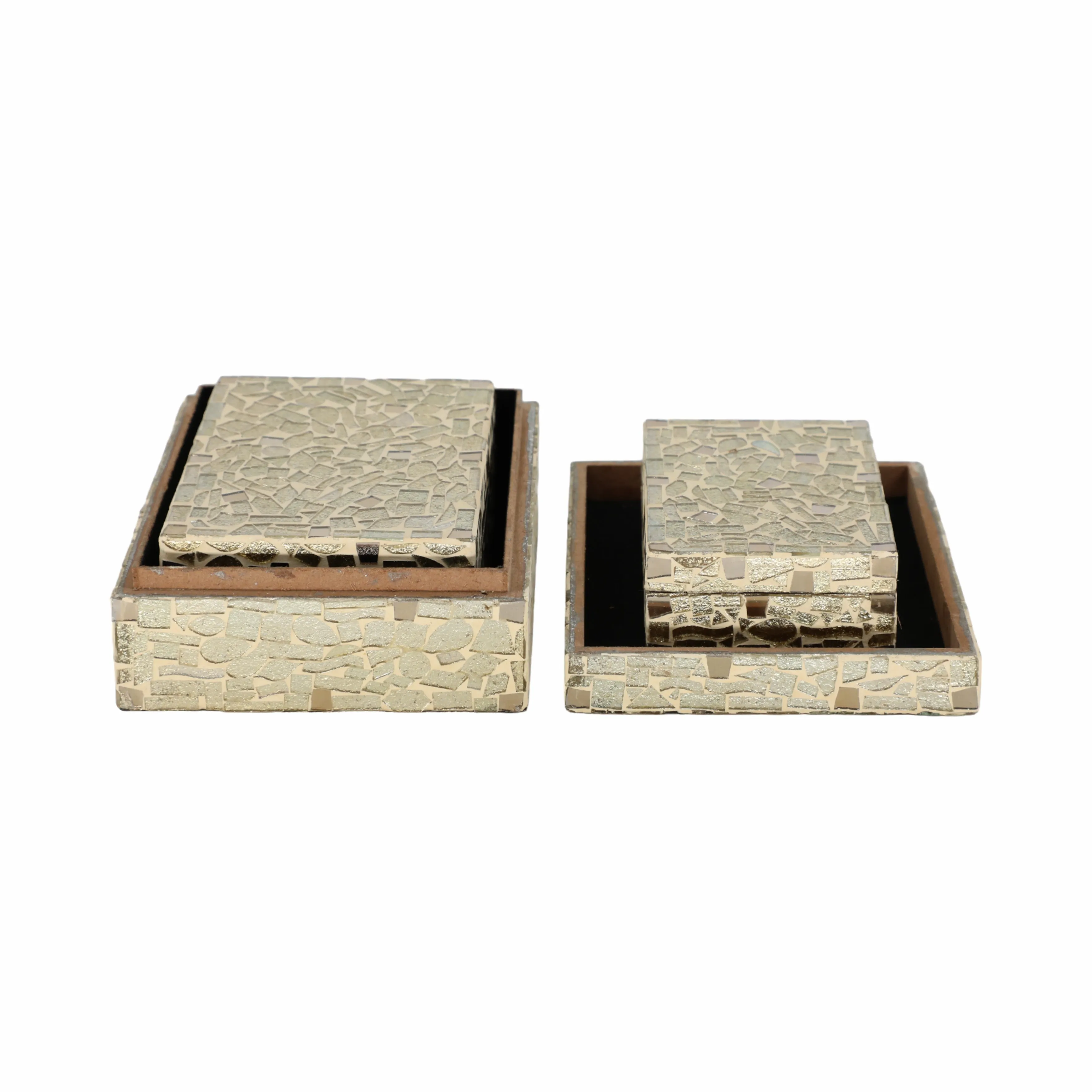 S/3 6/7/9" MOSAIC BOXES, CHAMPAGNE