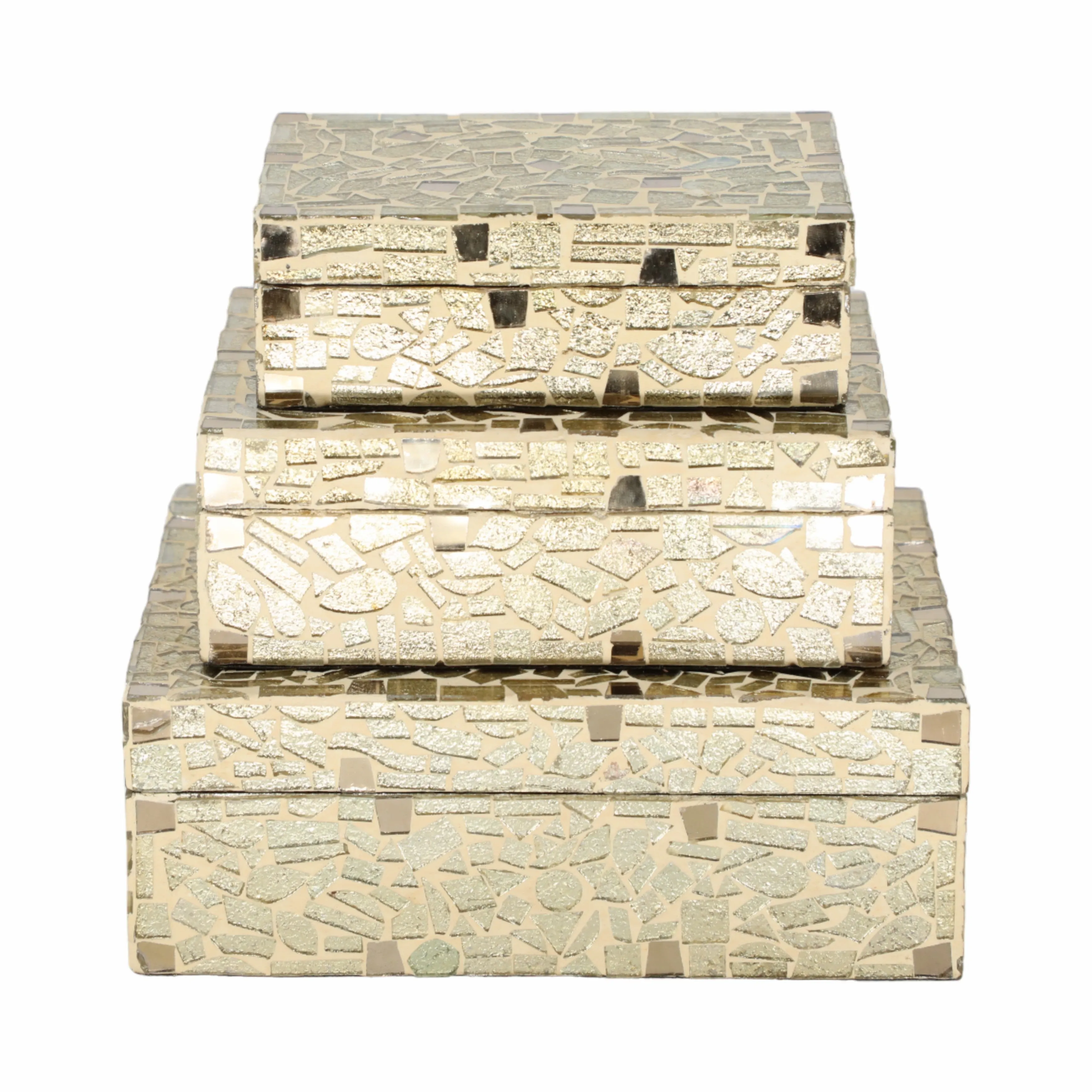 S/3 6/7/9" MOSAIC BOXES, CHAMPAGNE