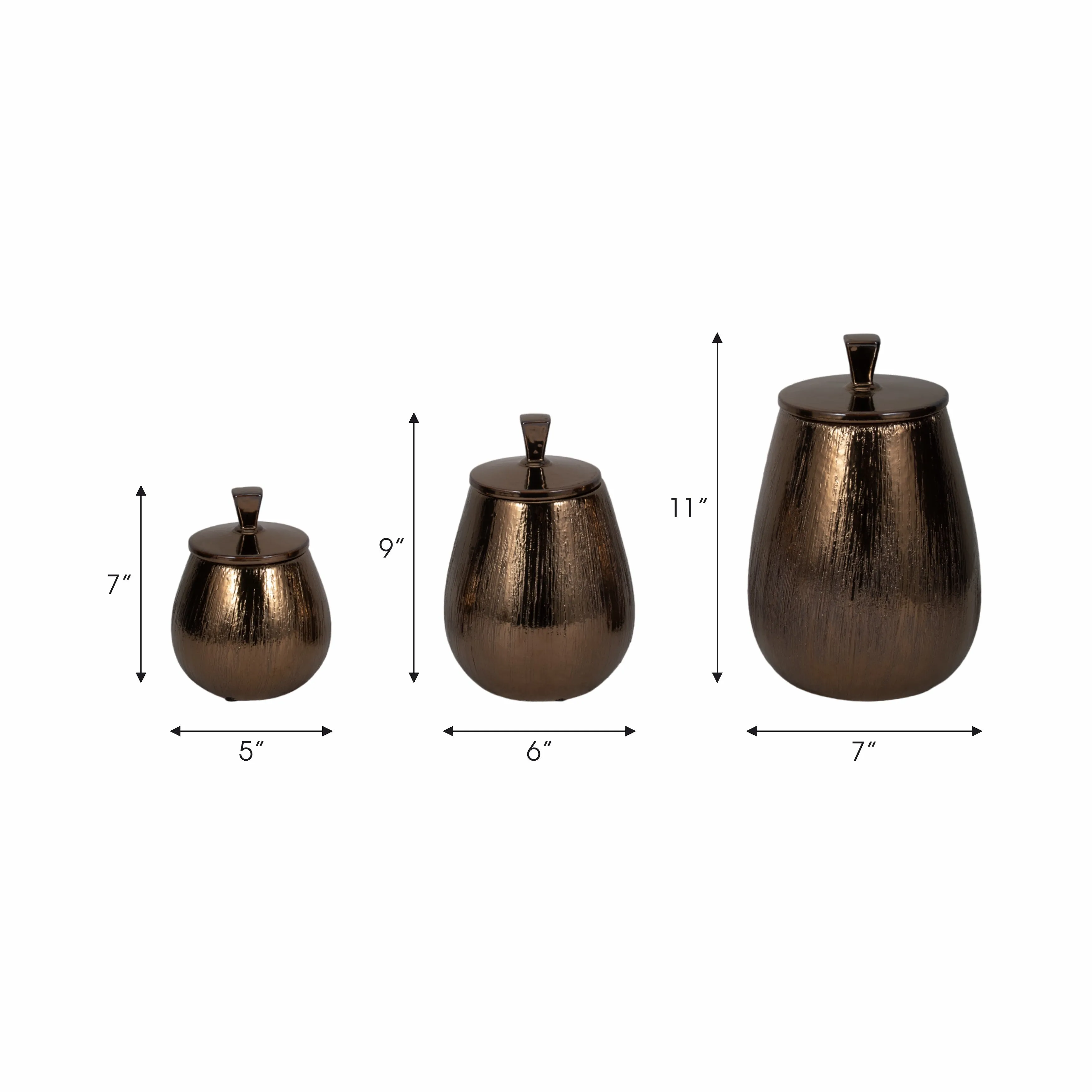 S/3 7/9/11" Tiziano Ceramic Bronze Jars