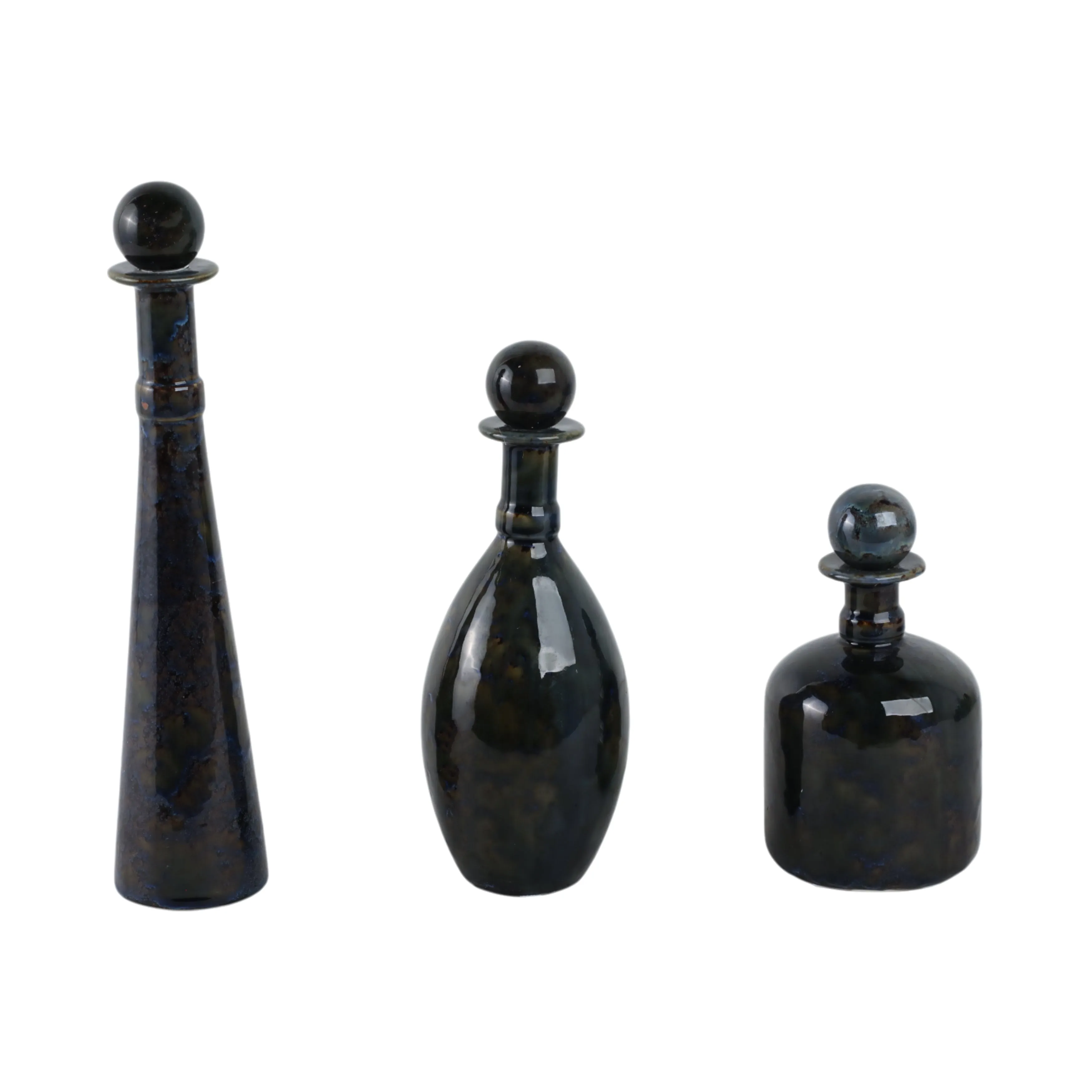 S/3 8/11/15" Olympia Blue Ceramic Bottles