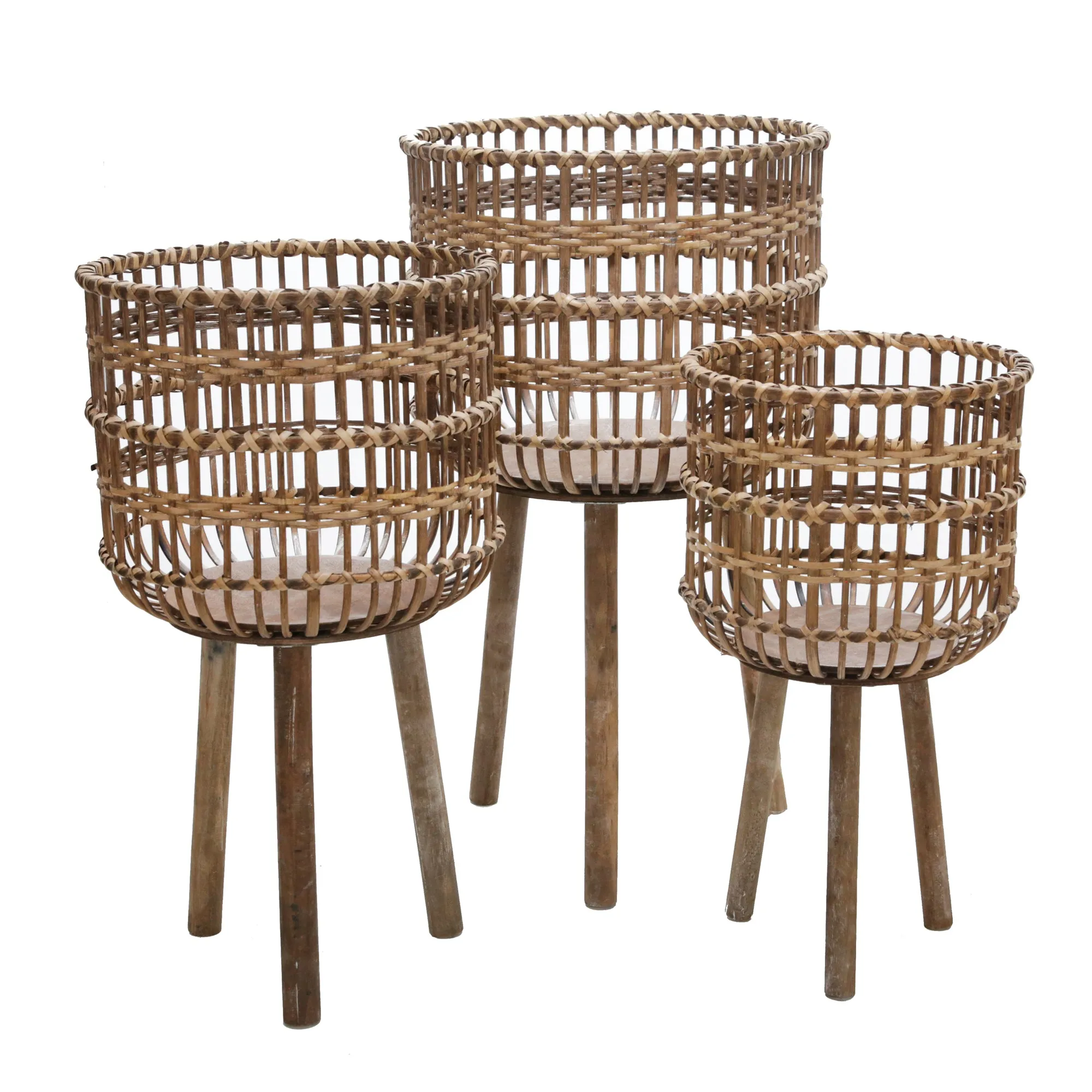 S/3 BAMBOO PLANTERS 11/13/15", BROWN
