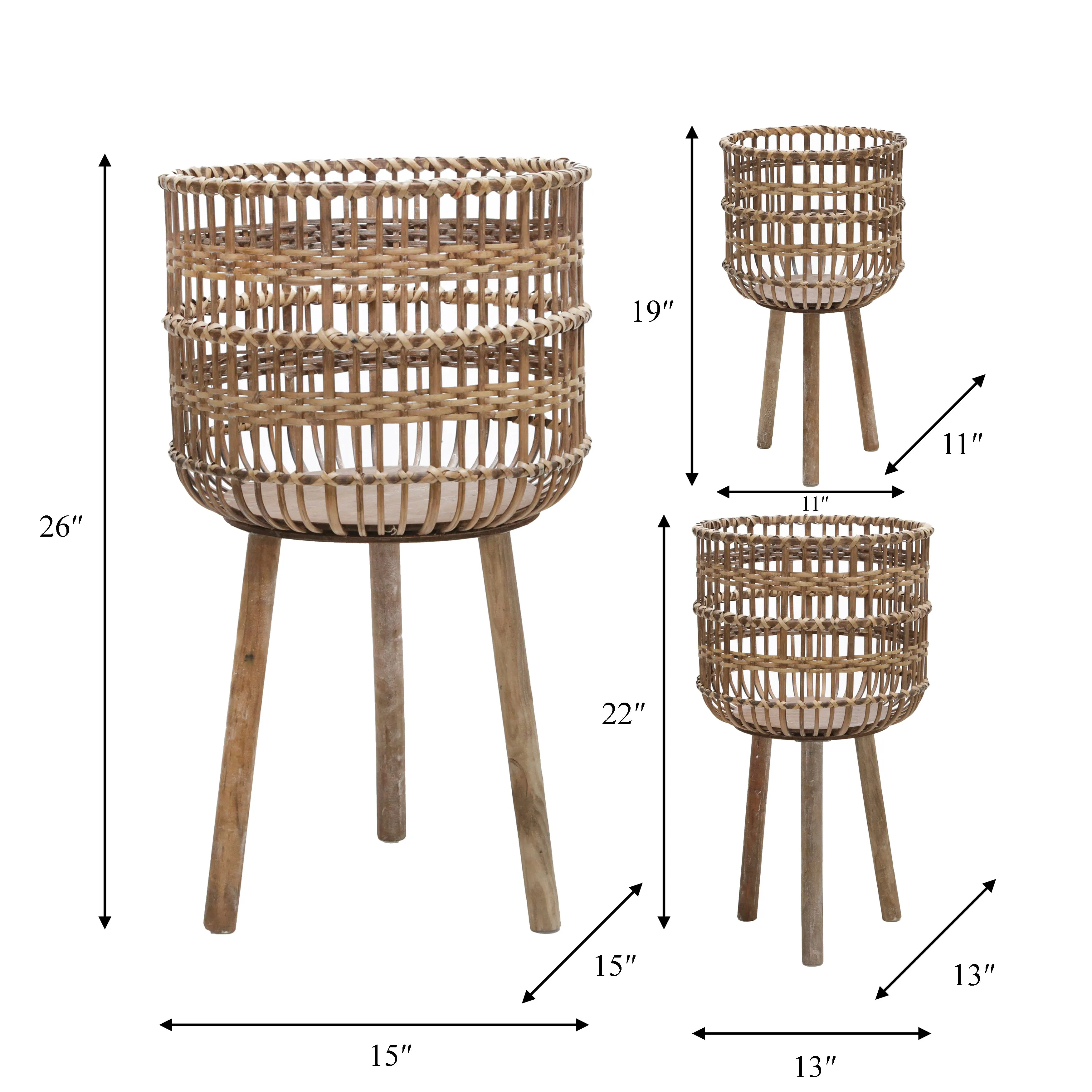 S/3 BAMBOO PLANTERS 11/13/15", BROWN
