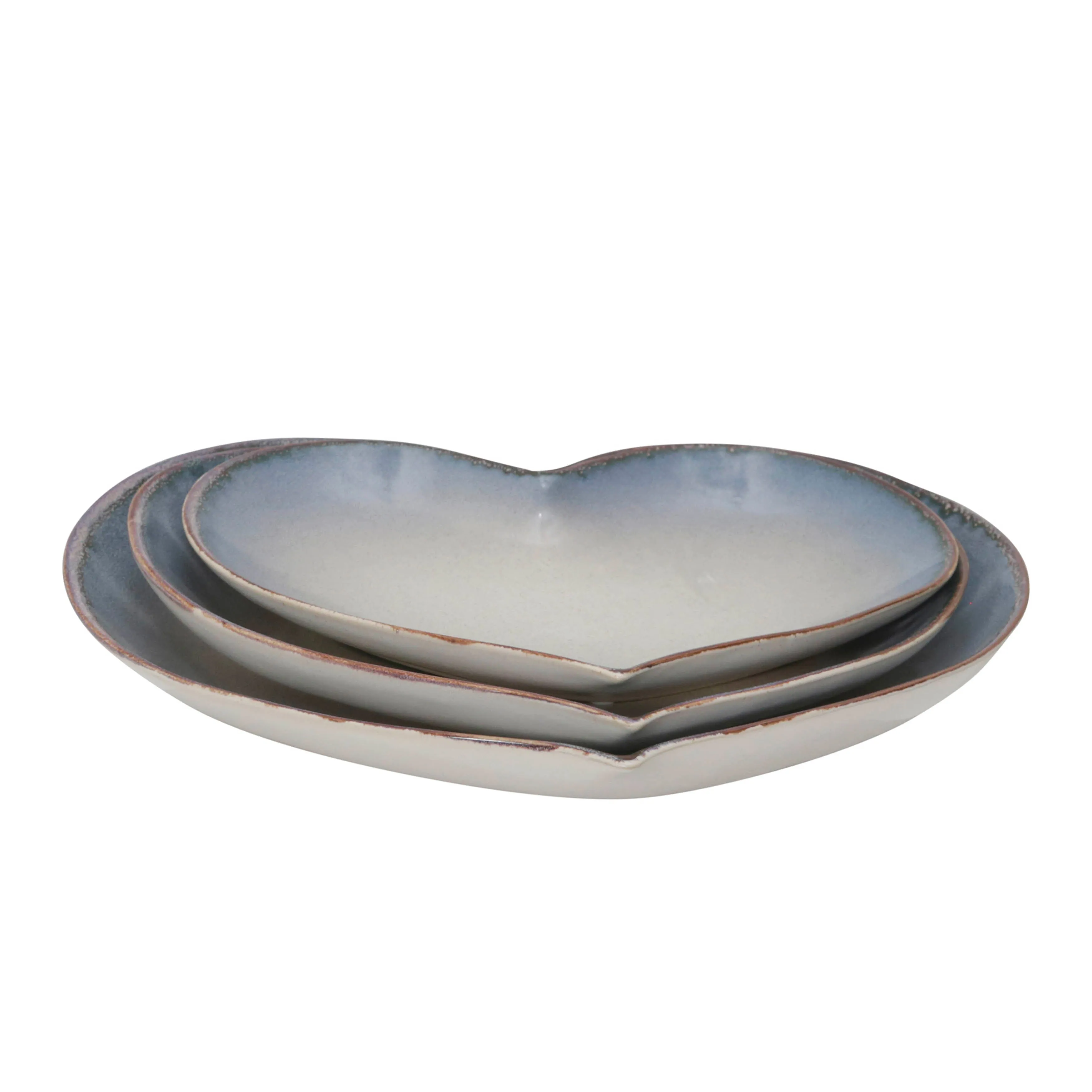 S/3 CERAMIC 15 / 13 /12" HEARTPLATES, BLUE FADE