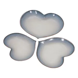 S/3 CERAMIC 15 / 13 /12" HEARTPLATES, BLUE FADE