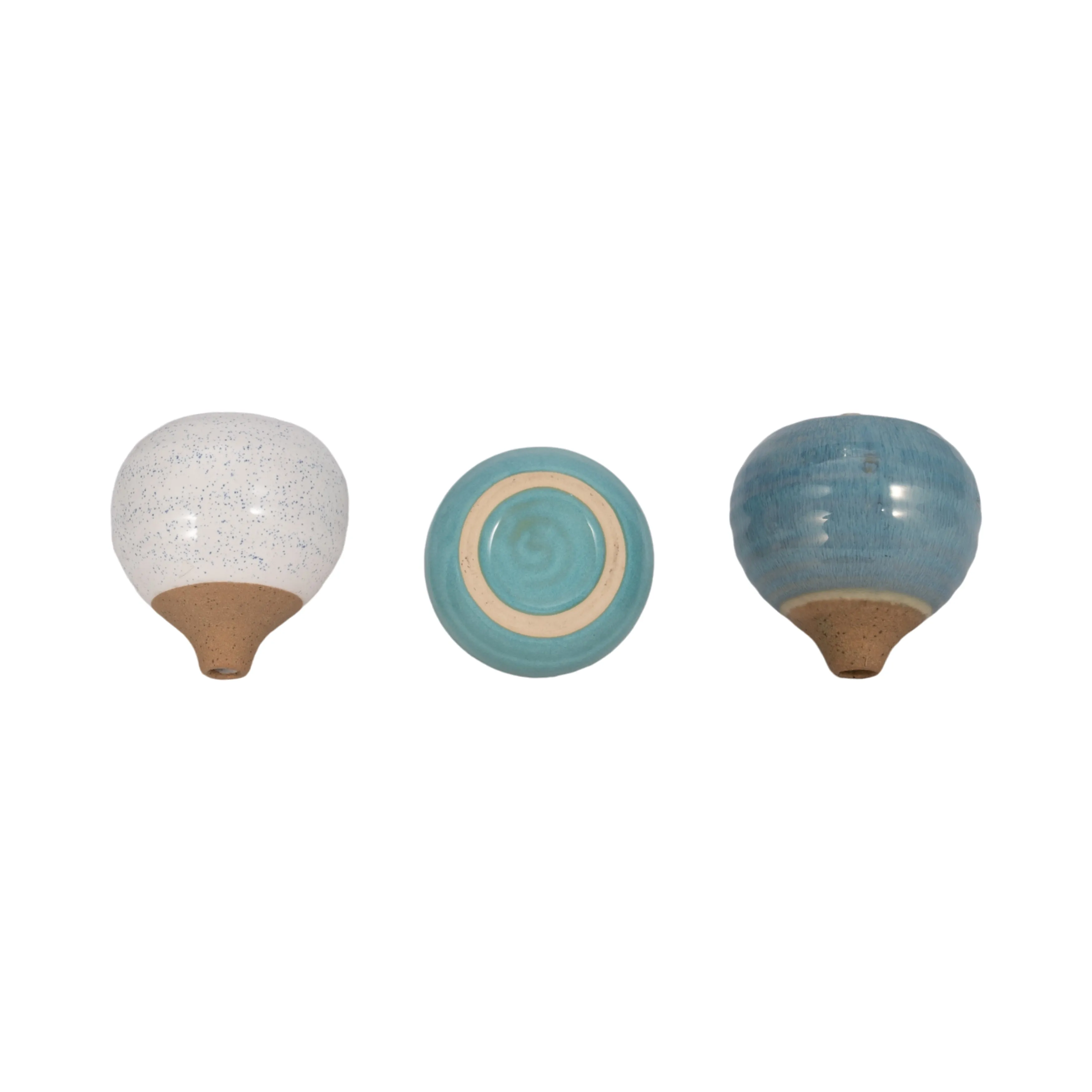 S/3 GLAZED BUD VASES, BLUE/TURQ/WHITE