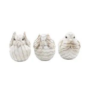 S/3 RESIN DECORATIVE BIRDS 6",CREAM