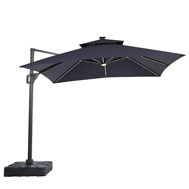 Sano 10 Ft Square Umbrella w/ Double Top w/ LED Light   37" Large Base
