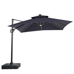 Sano 10 Ft Square Umbrella w/ Double Top w/ LED Light   37" Large Base