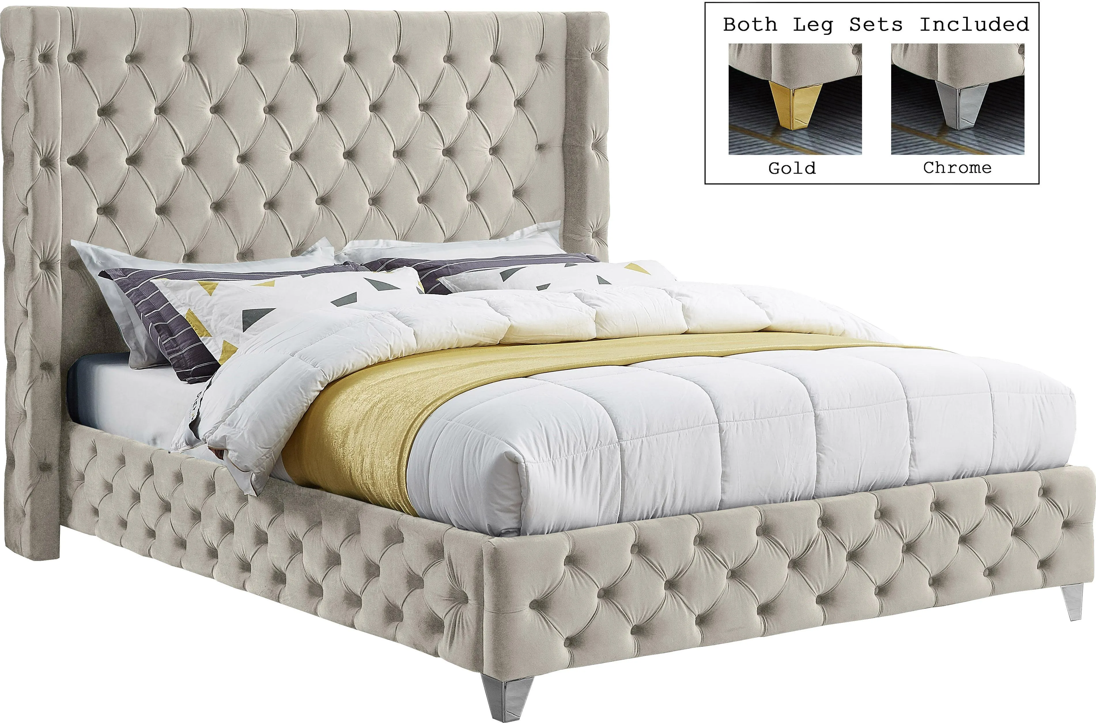 Savan Cream Velvet King Bed