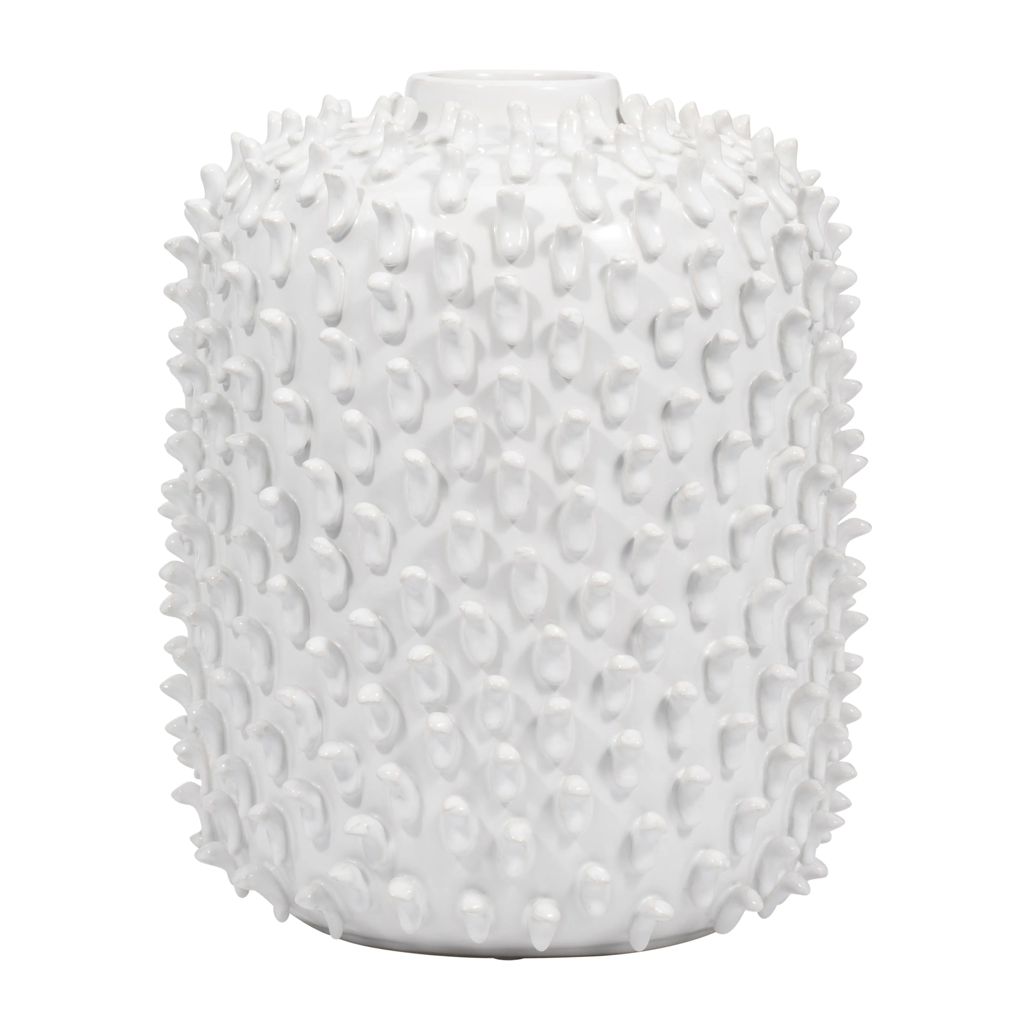 Stoneware, 11" Hand Made Dot Vase, White