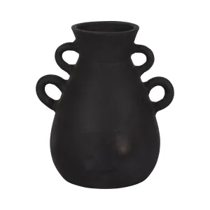 TERRACOTTA, 12" VASE WITH 4 HANDLES, BLACK