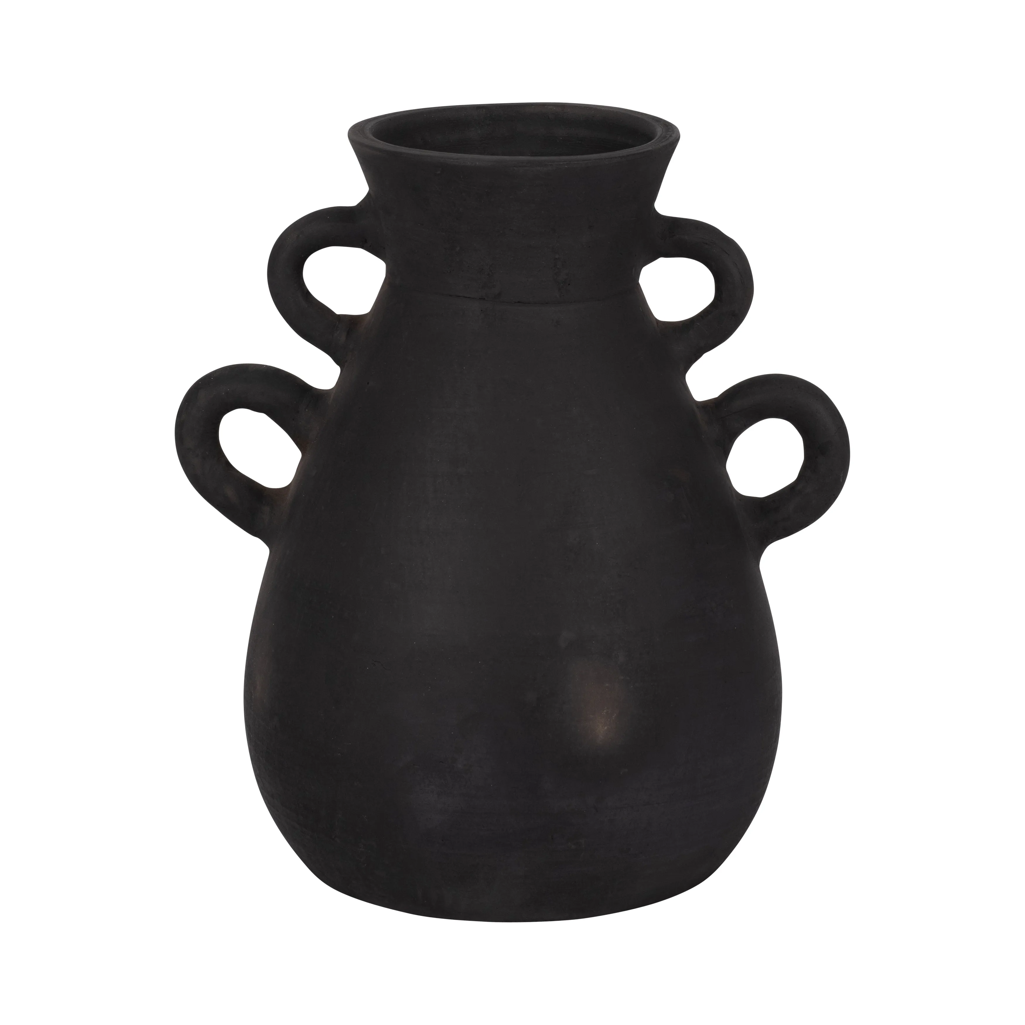 TERRACOTTA, 12" VASE WITH 4 HANDLES, BLACK