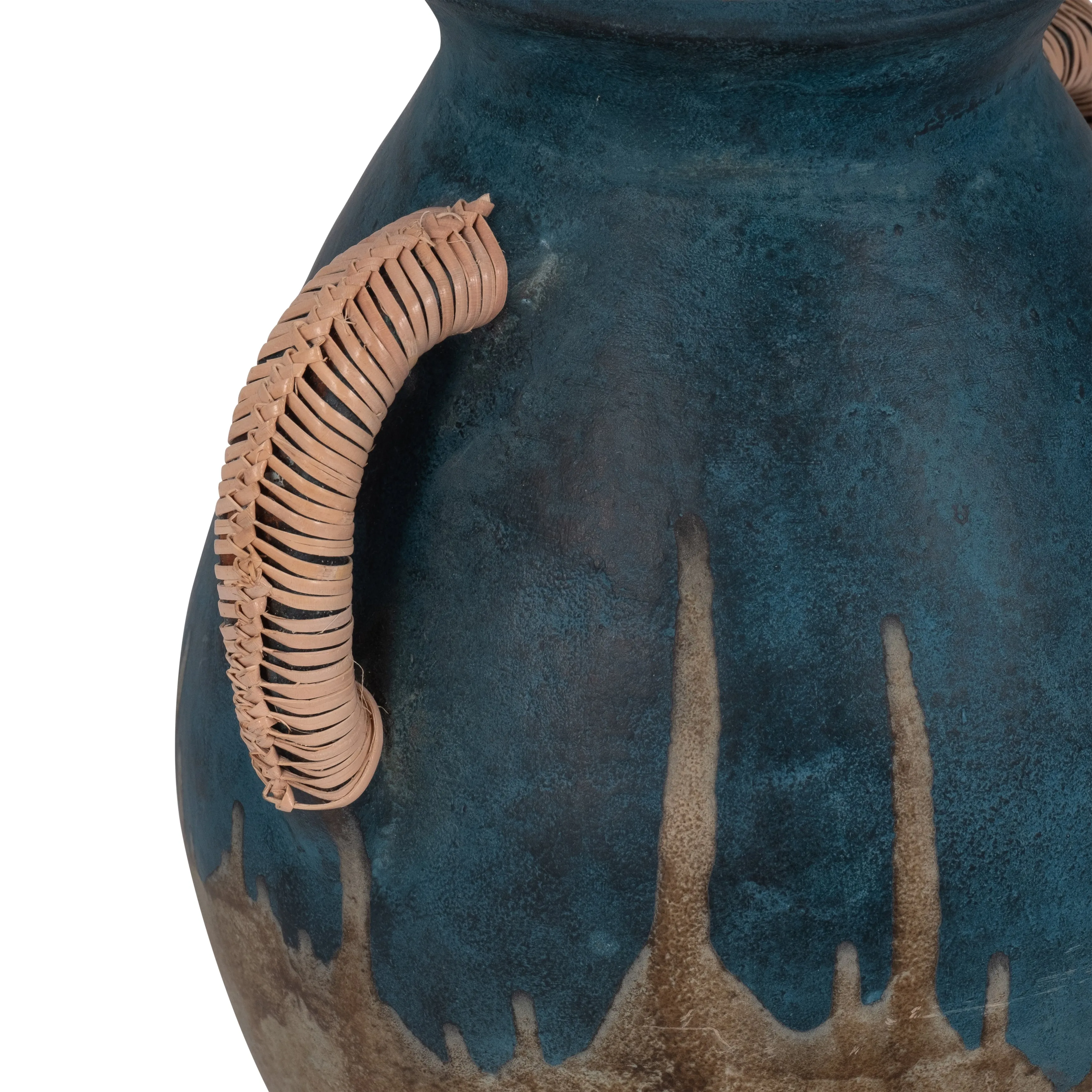 TERRACOTTA, 12"H EARED VASE, BLUE/IVORY