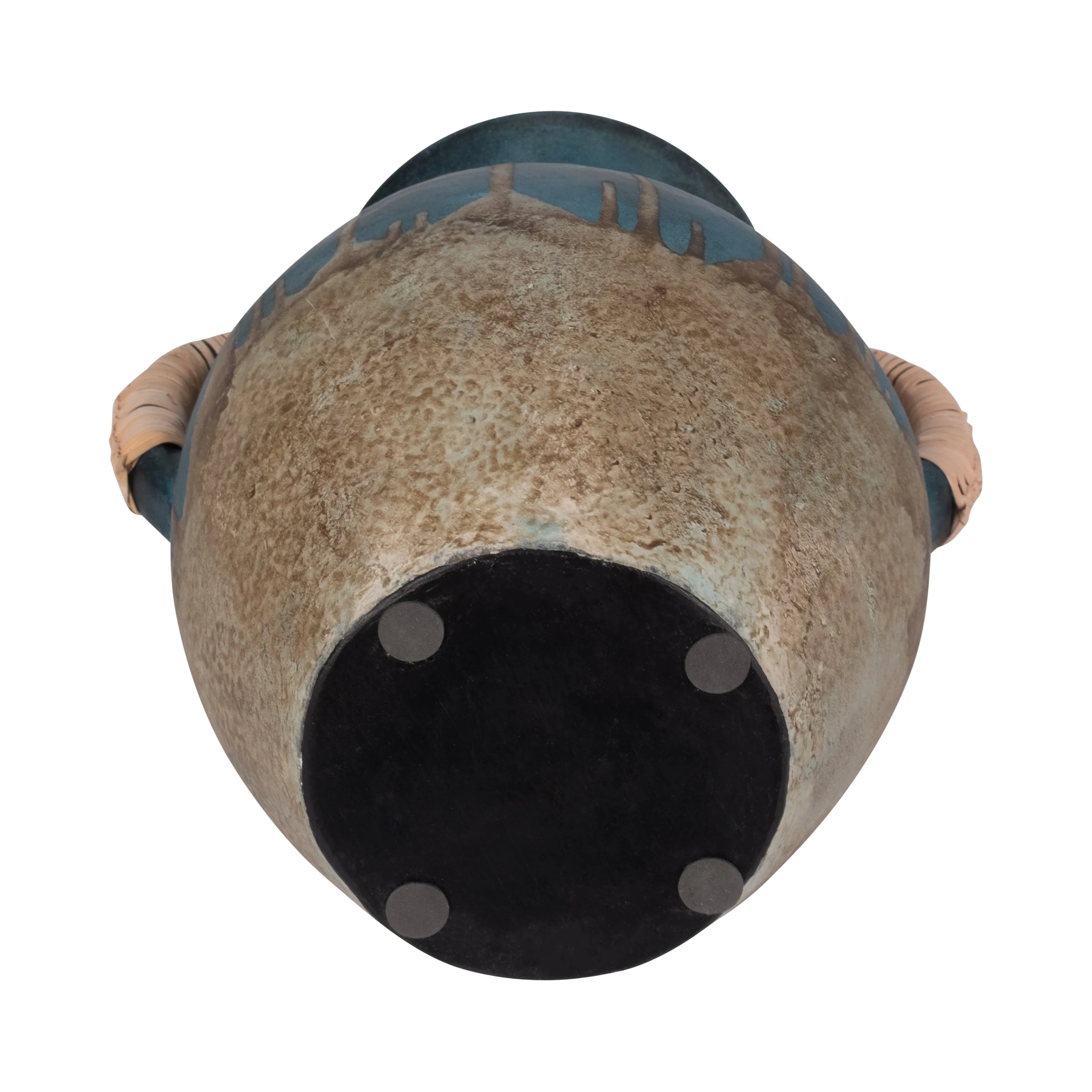TERRACOTTA, 12"H EARED VASE, BLUE/IVORY