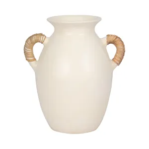 Terracotta, 12"h Eared Vase, White