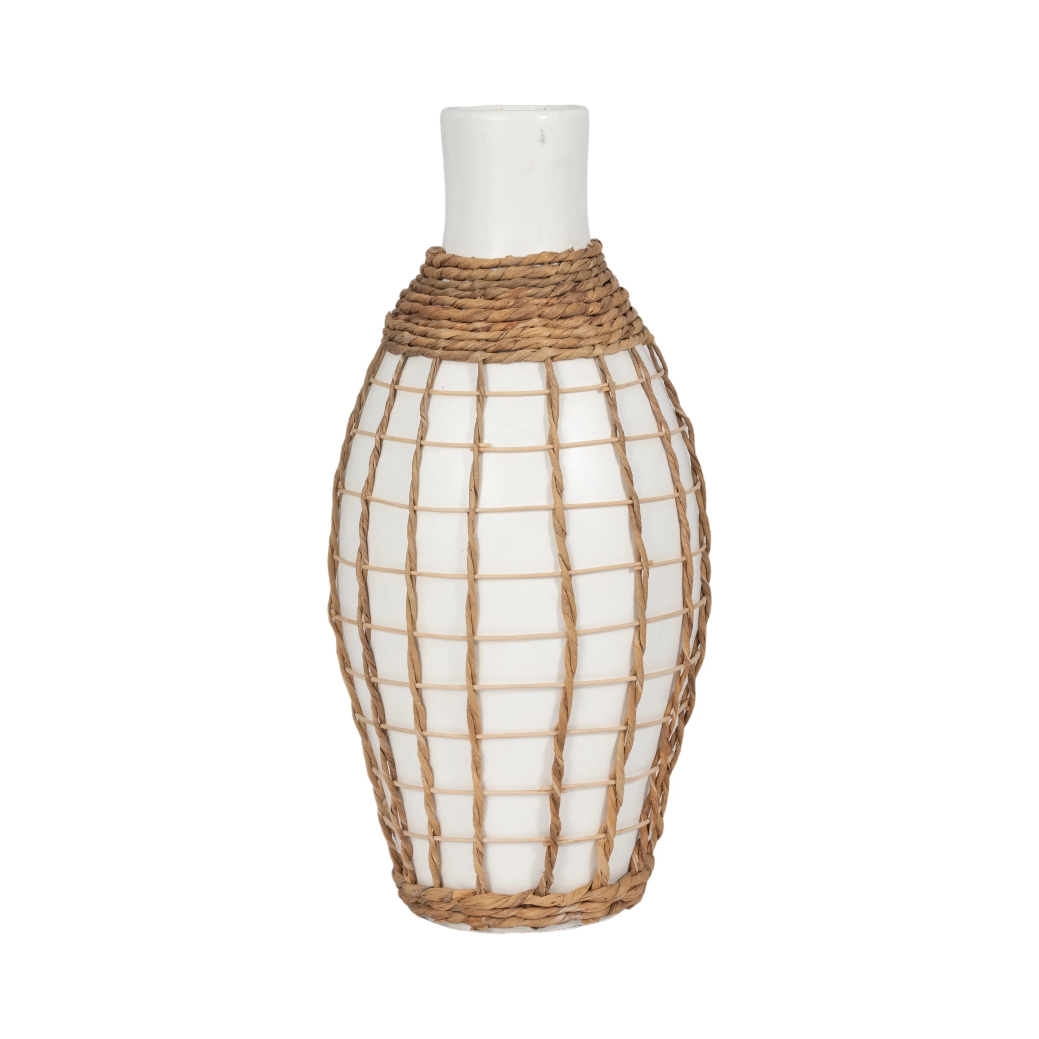 TERRACOTTA, 18"H BOTTLE VASE, WHITE/BROWN