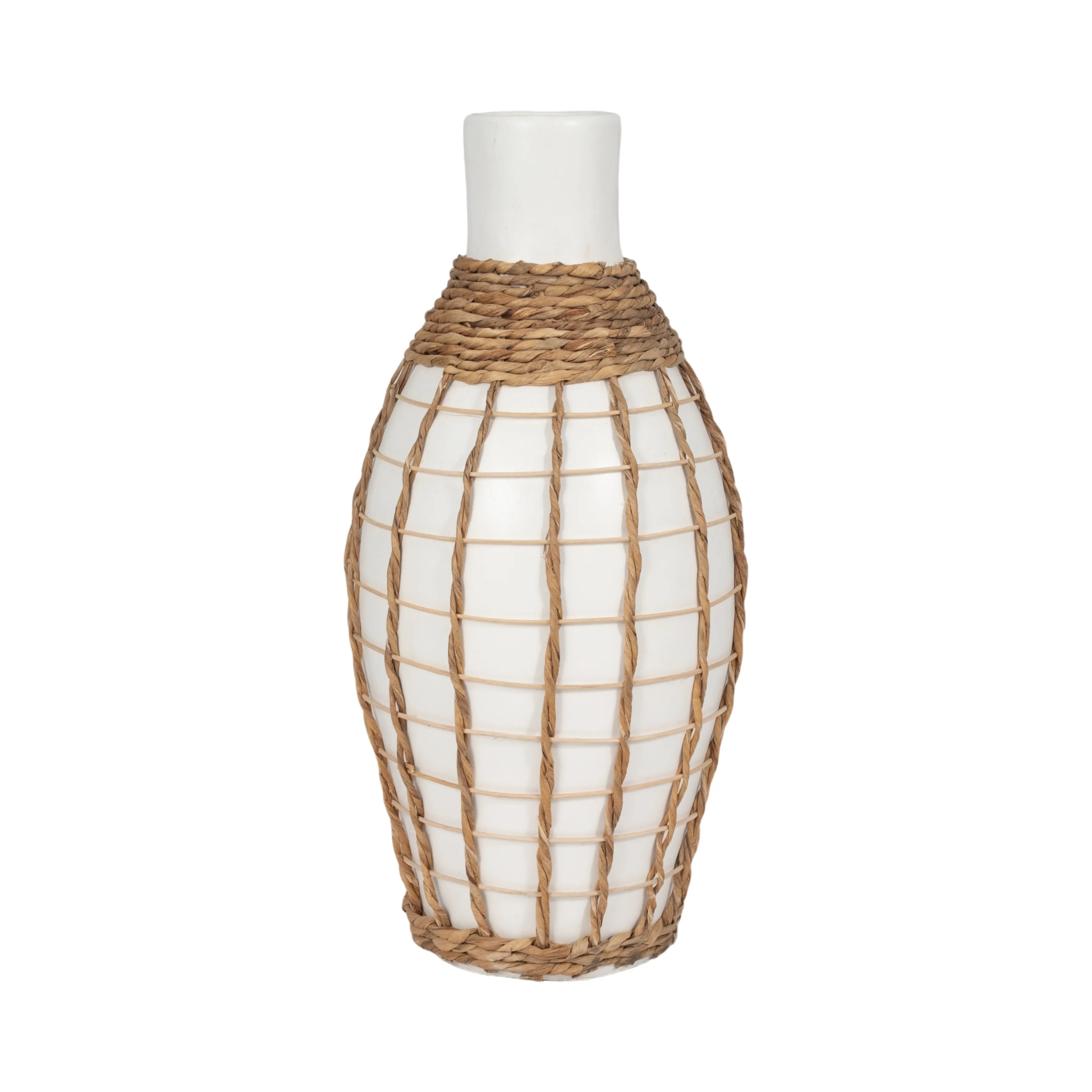 TERRACOTTA, 18"H BOTTLE VASE, WHITE/BROWN