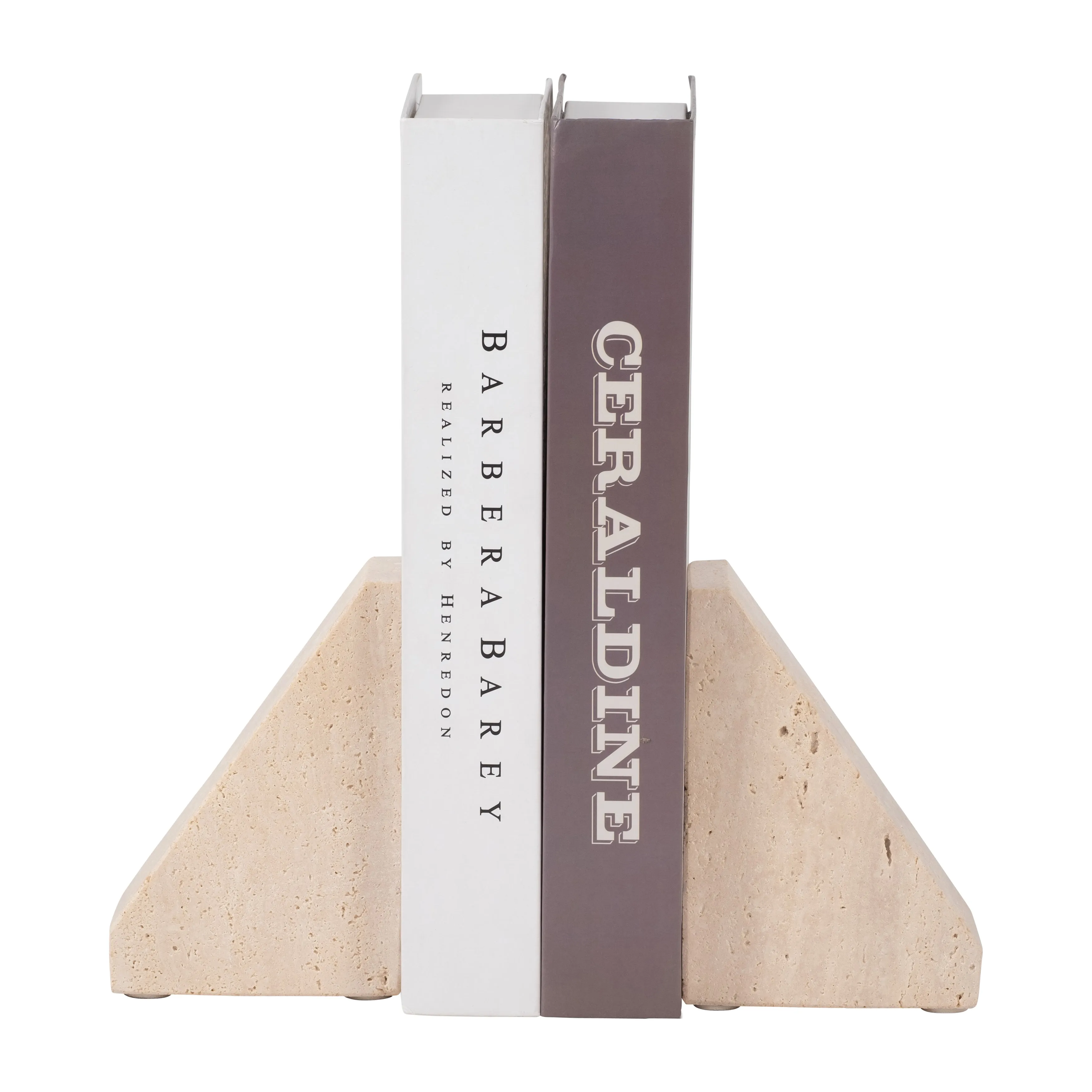 TRAVERTINE, S/2 5" TRIANGLE BOOKENDS, TAN