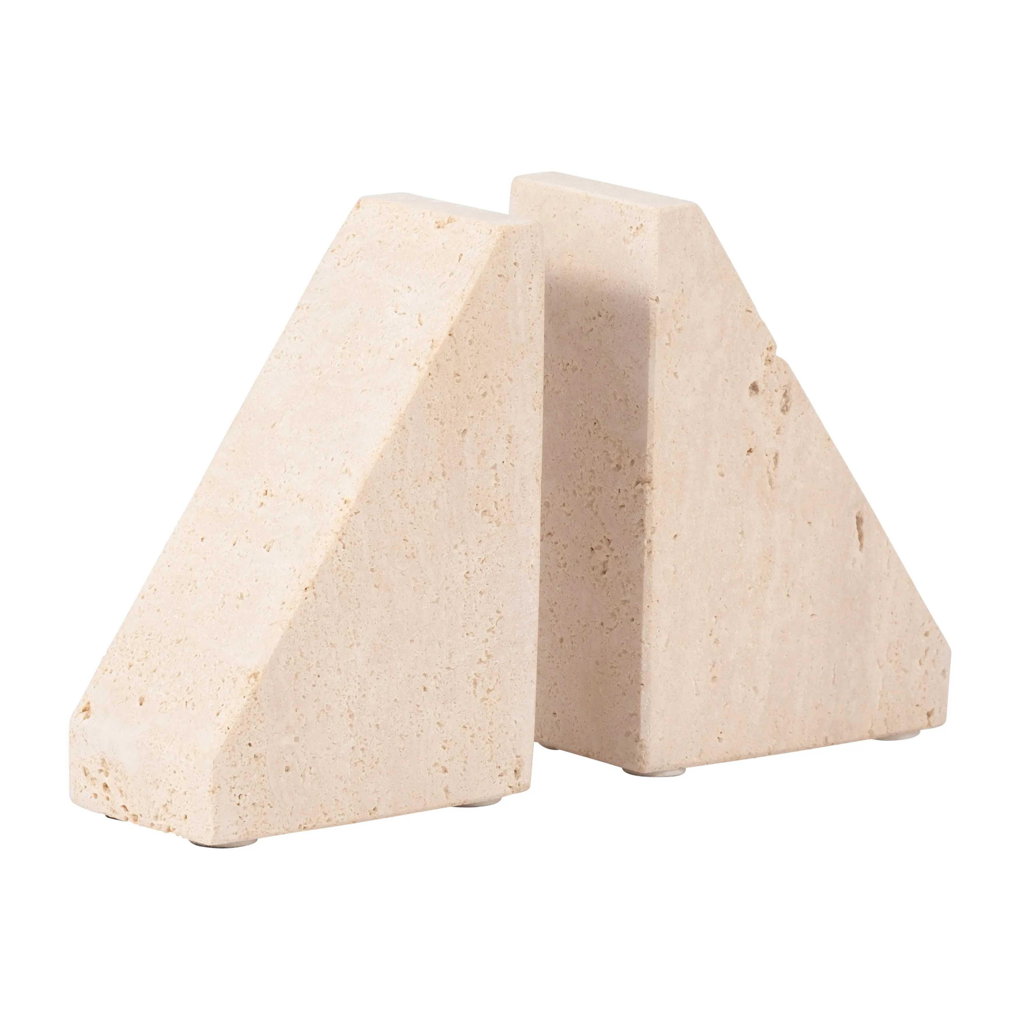 TRAVERTINE, S/2 5" TRIANGLE BOOKENDS, TAN