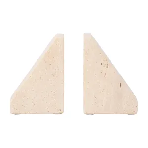 TRAVERTINE, S/2 5" TRIANGLE BOOKENDS, TAN
