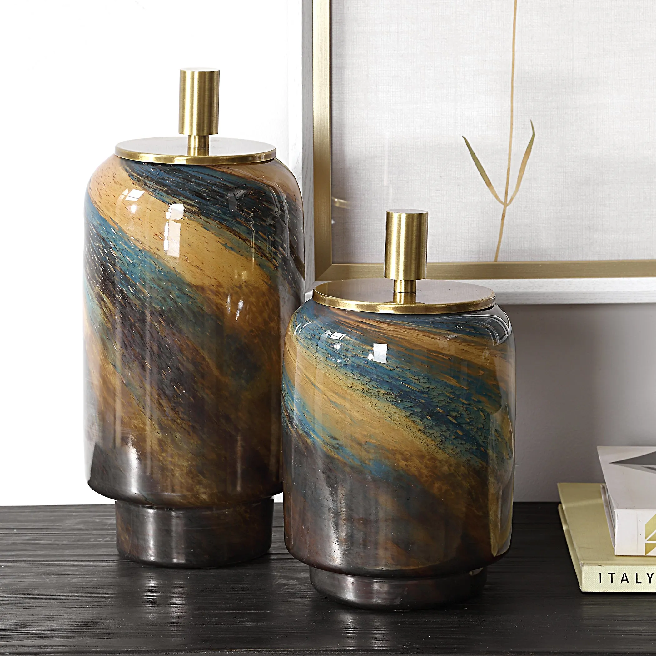 Uttermost Celestial Tide Glass Containers Set/2