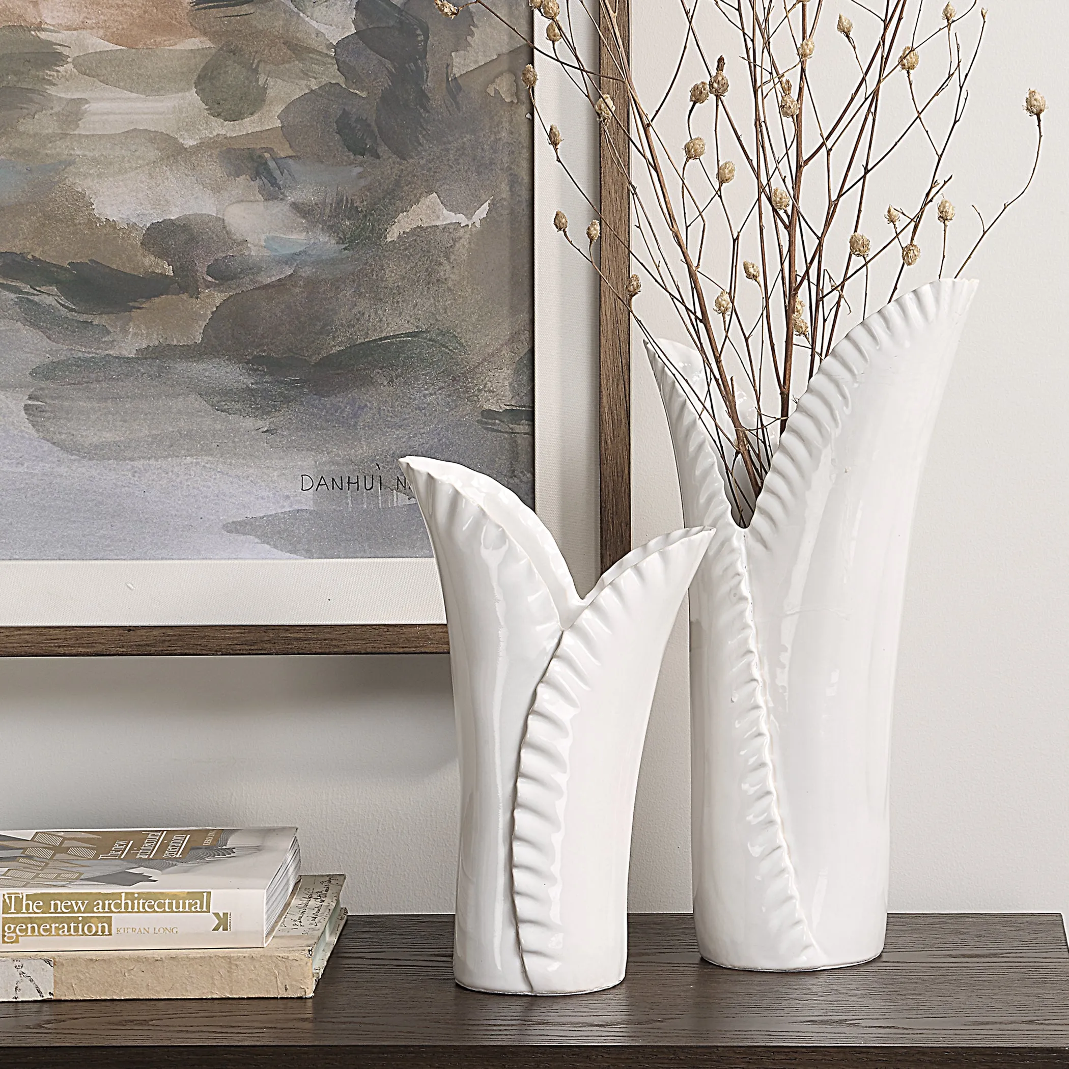Uttermost Leafscape White Vases Set/2