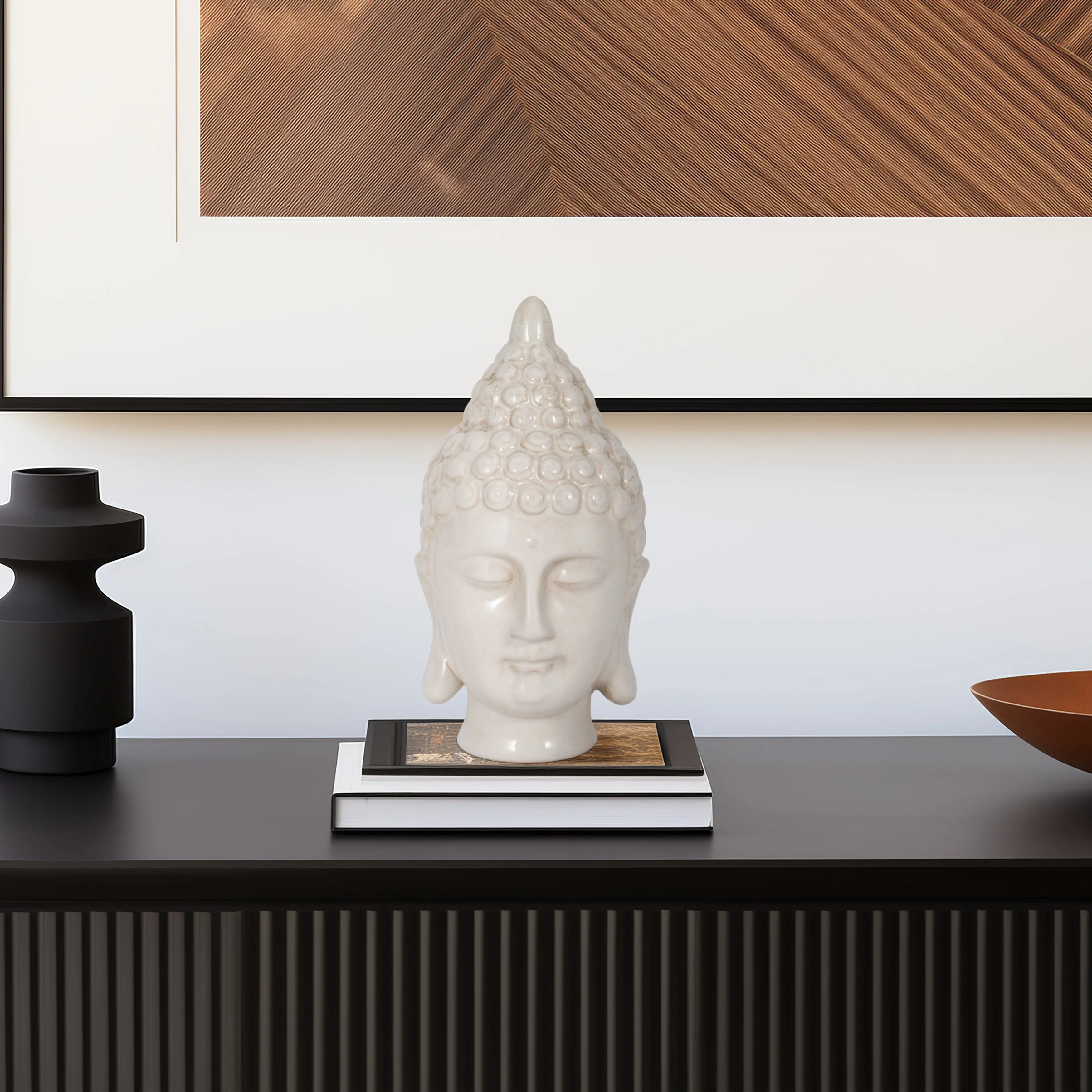WHITE CERAMIC BUDDHA HEAD