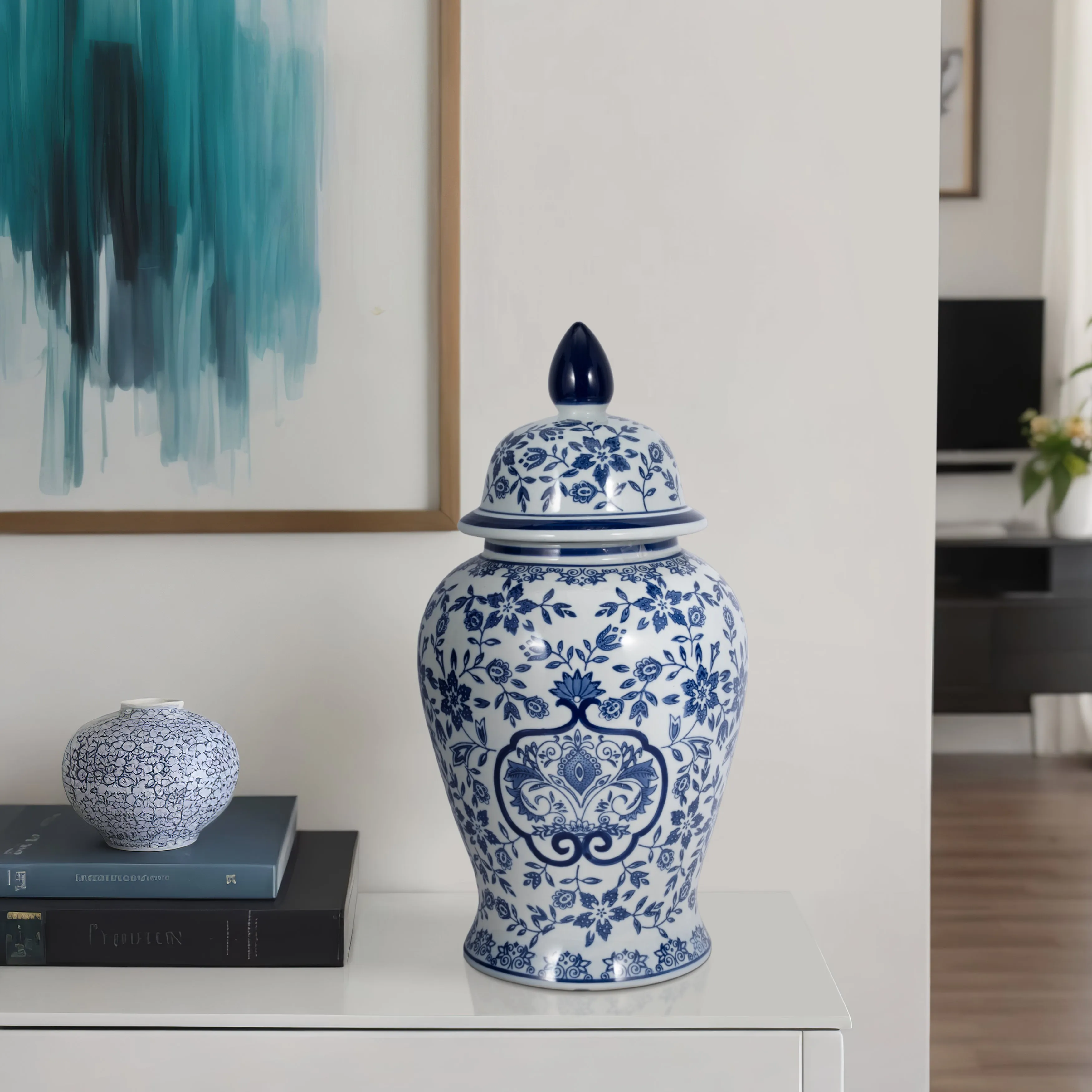 WHITE/BLUE TEMPLE JAR 18"