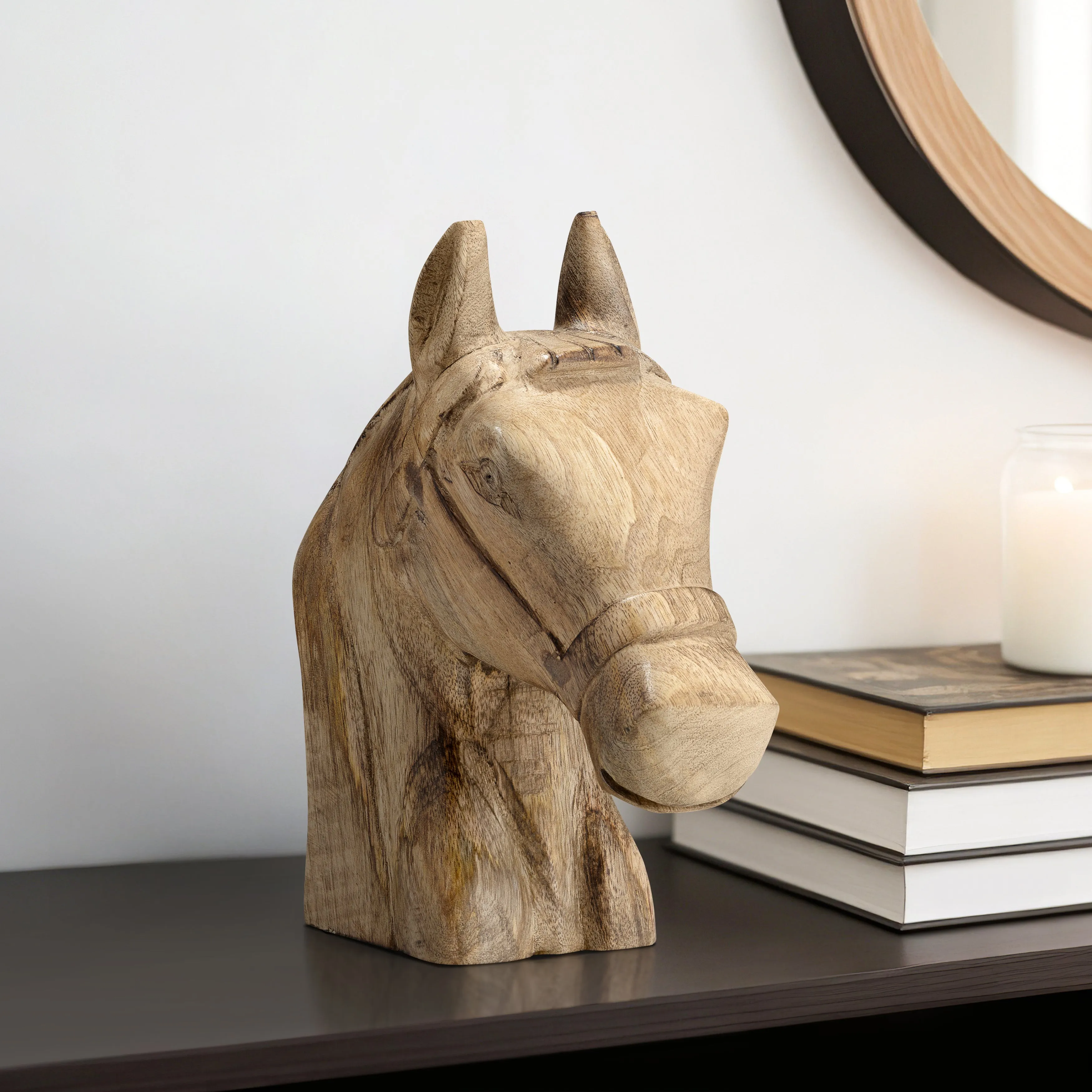 WOOD, 10"H HORSE HEAD DECO, BROWN