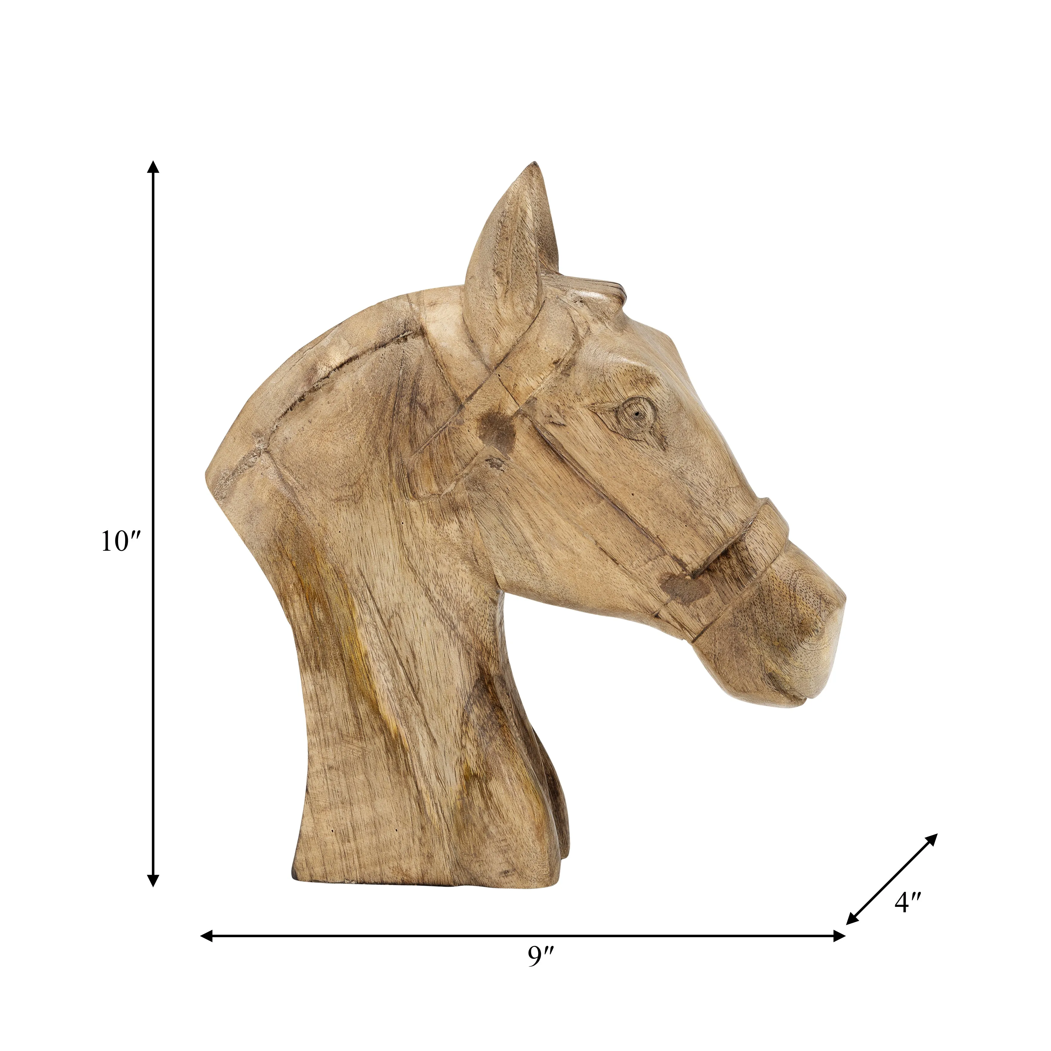 WOOD, 10"H HORSE HEAD DECO, BROWN