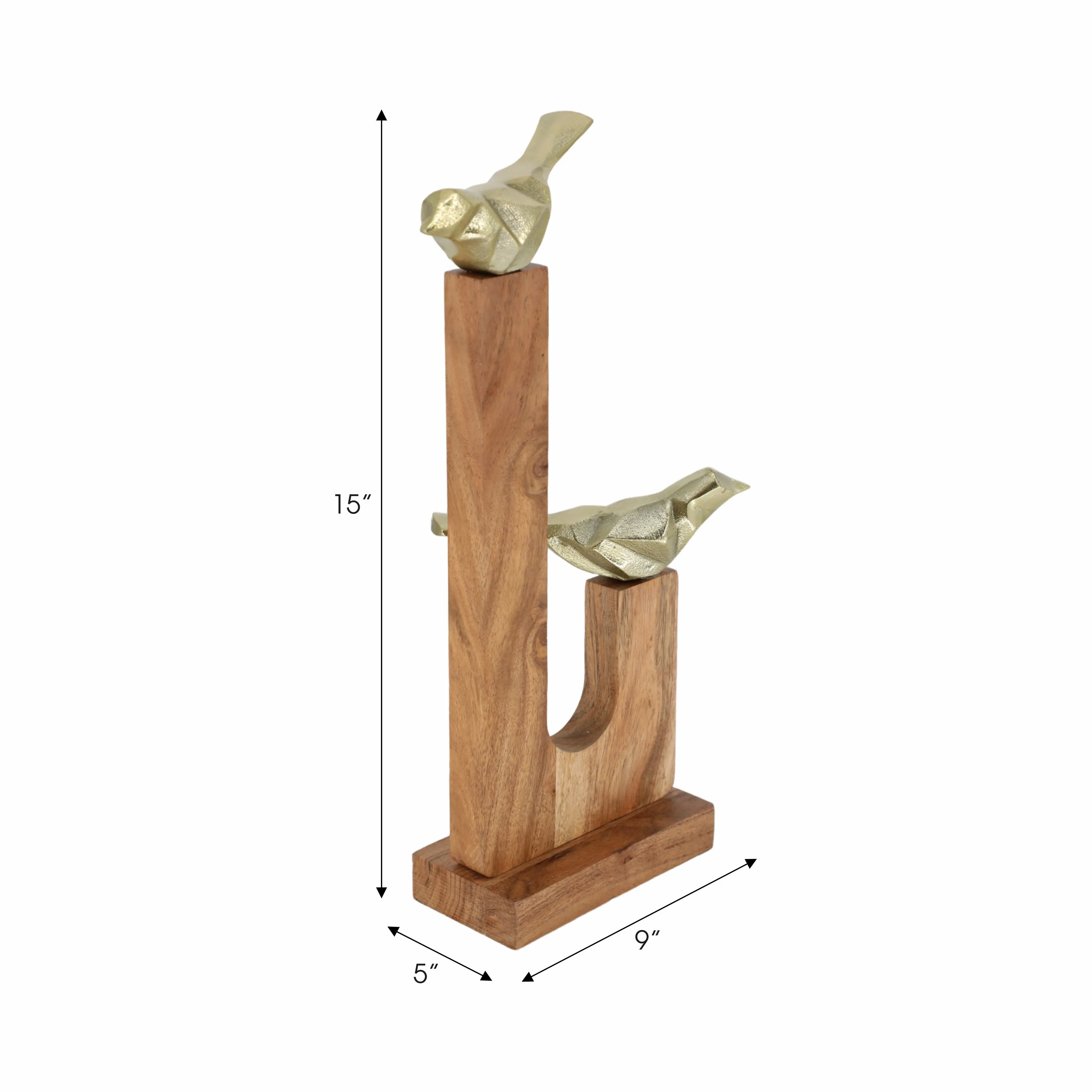 Wood, 2 Birds On Base, Gold/brown