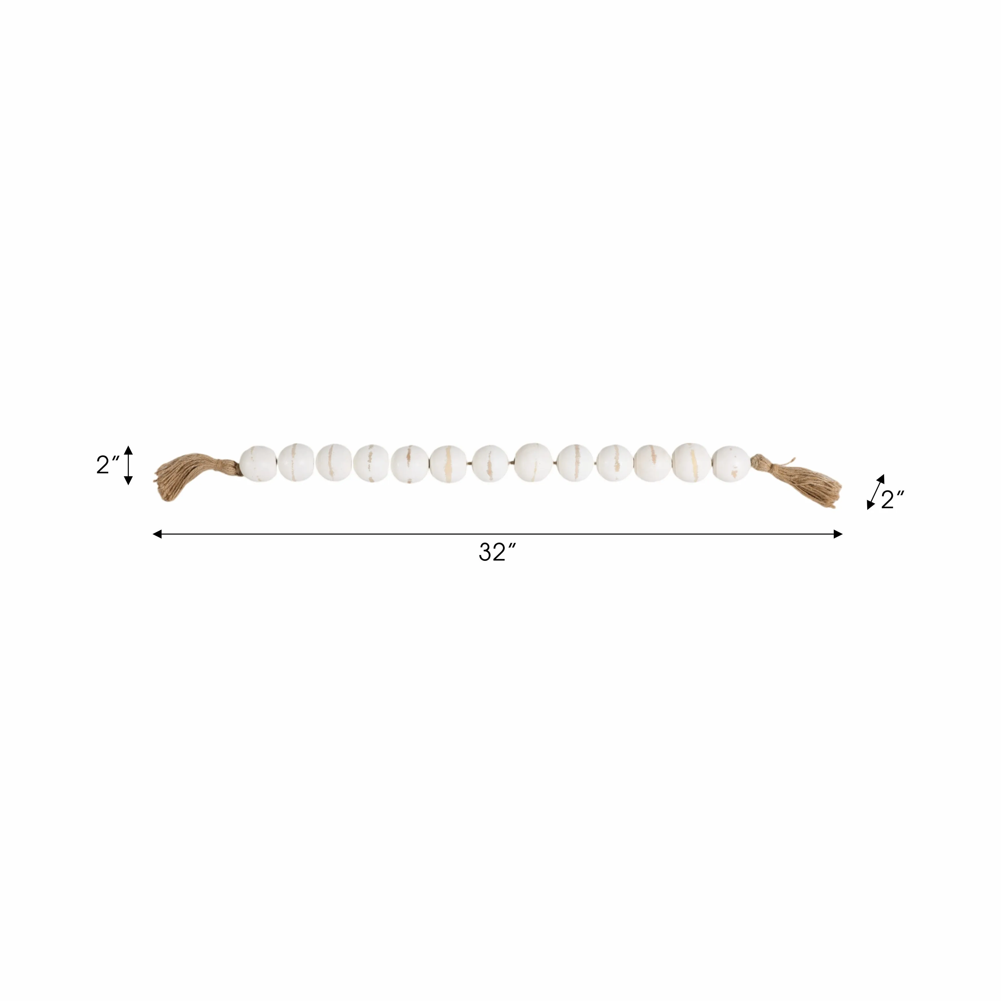 WOOD, 25" LARGE BEADED GARLAND W/ TASSEL, WHT WASH