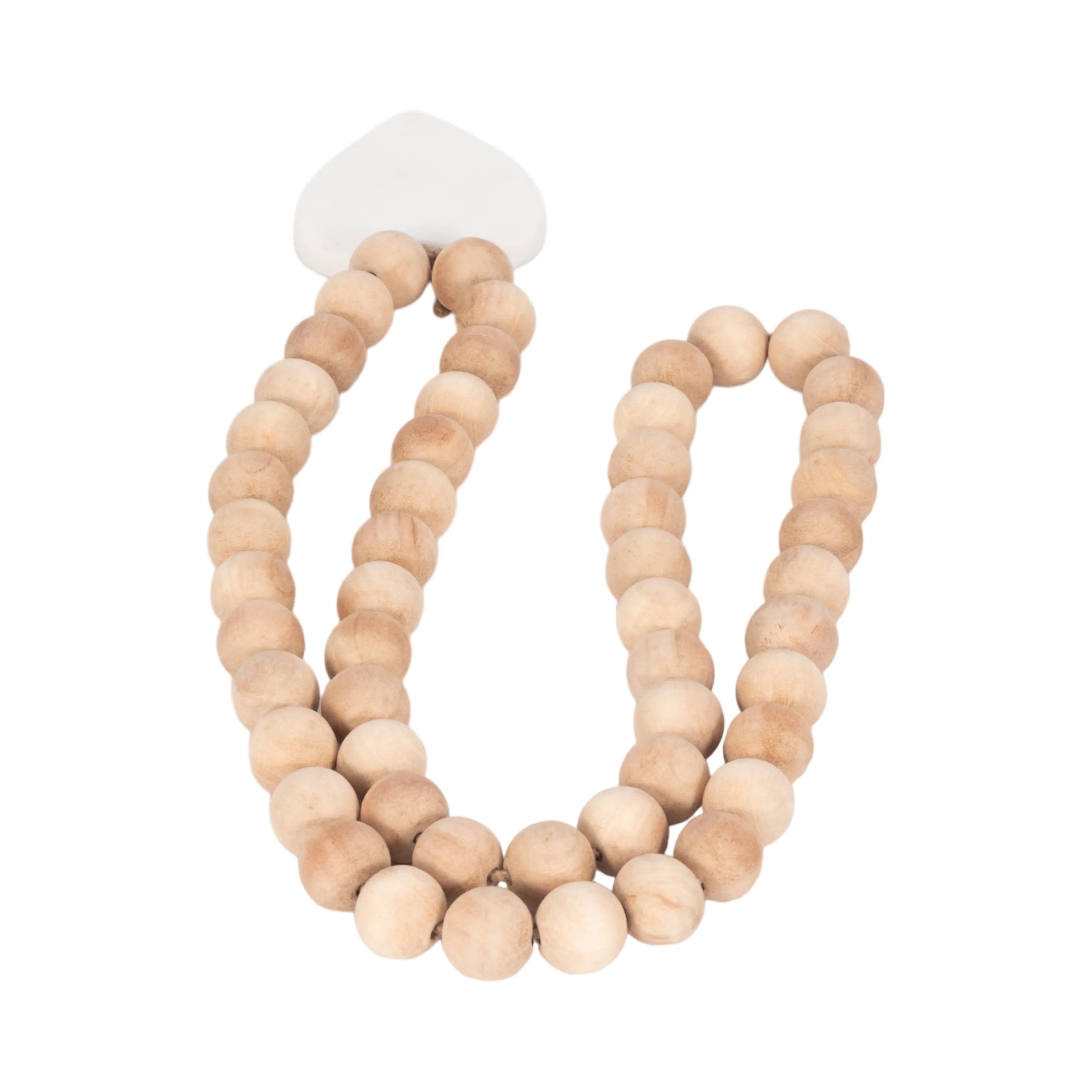 WOOD, 36" LARGE BEAD GARLAND W/ MARBLE HEART, NATU