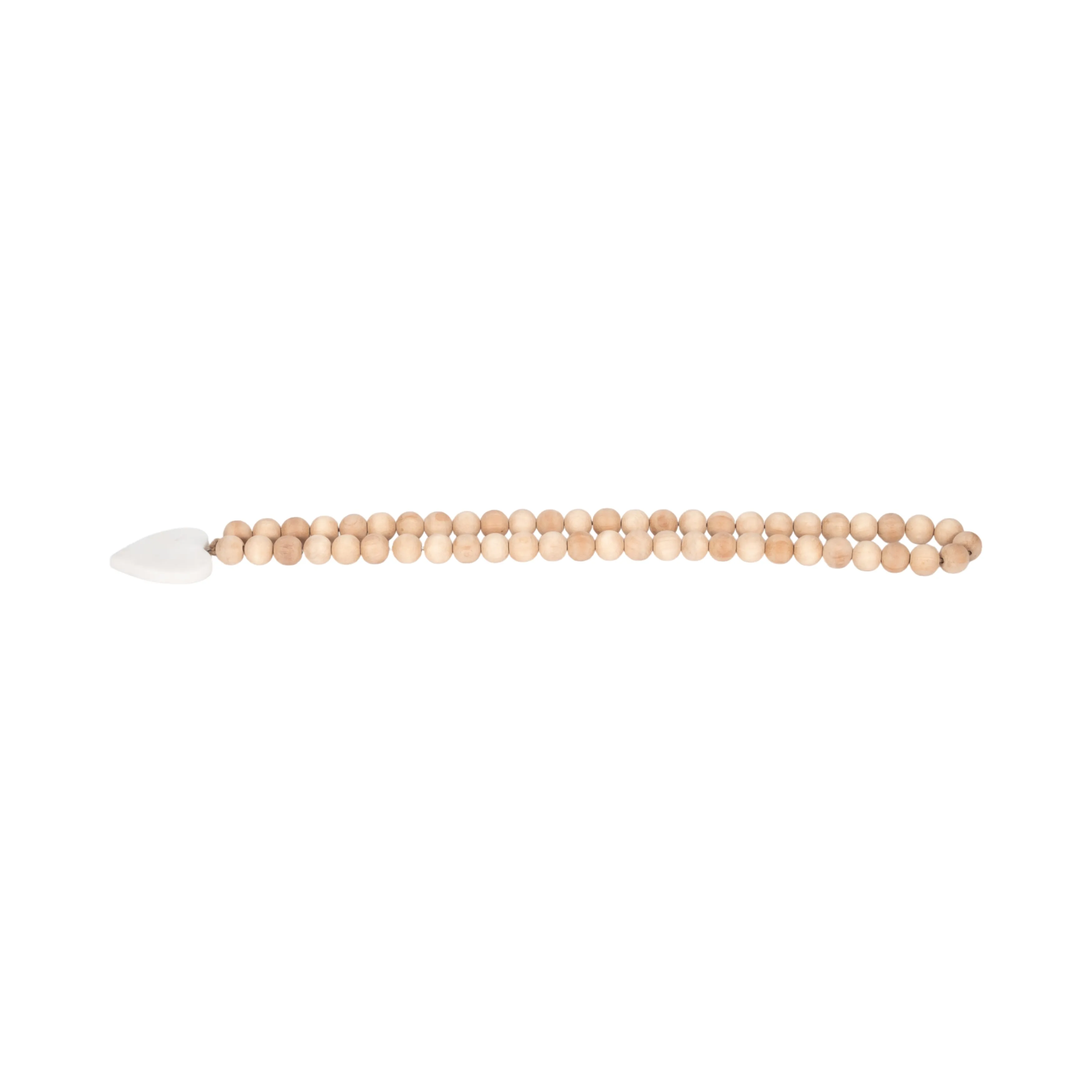 WOOD, 36" LARGE BEAD GARLAND W/ MARBLE HEART, NATU