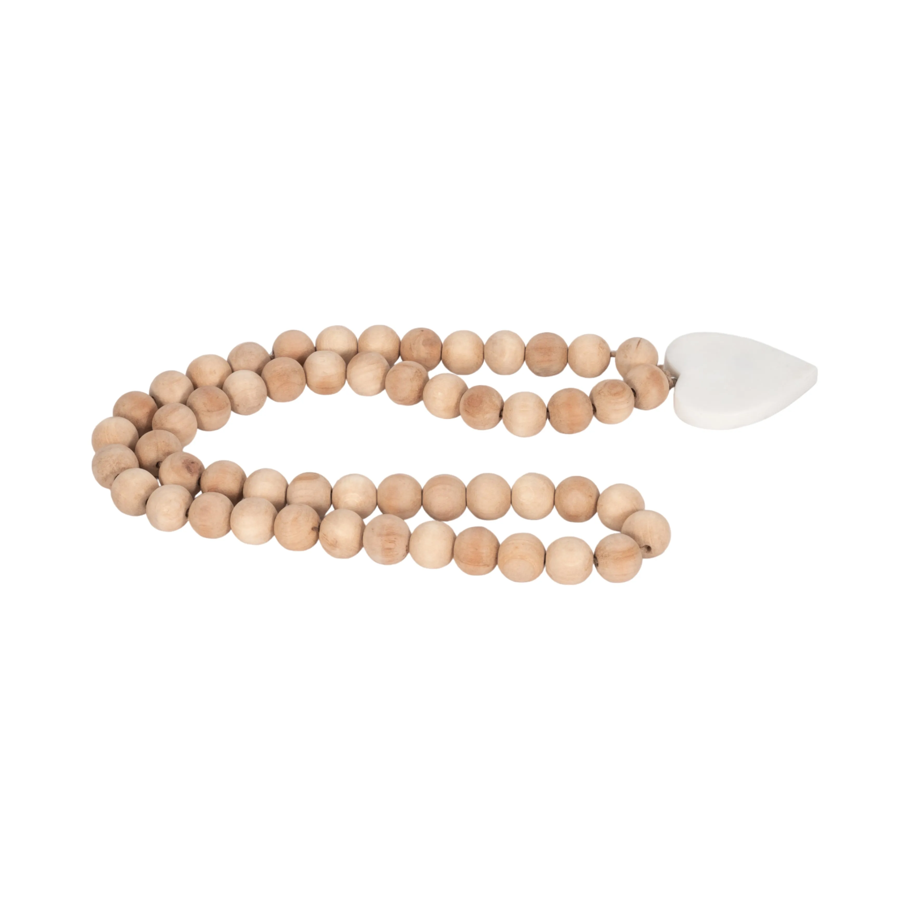 WOOD, 36" LARGE BEAD GARLAND W/ MARBLE HEART, NATU