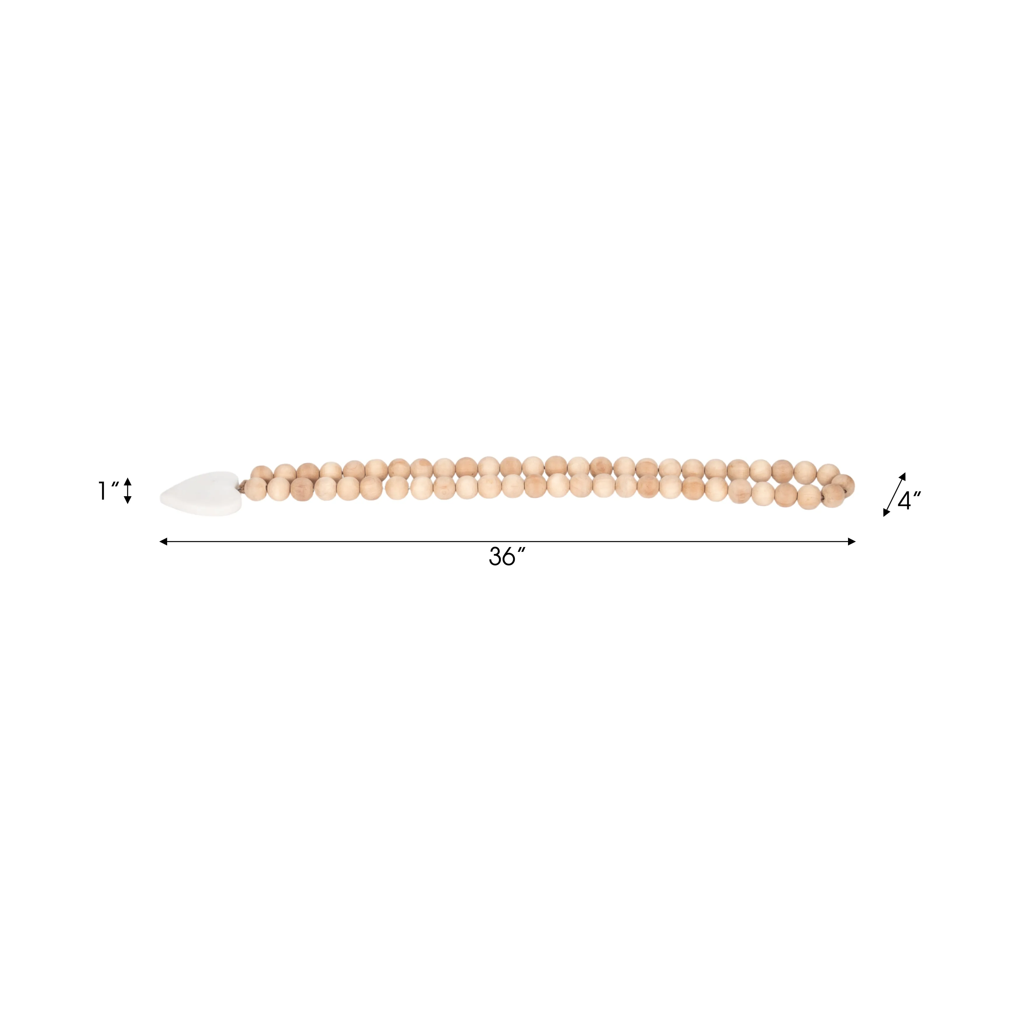 WOOD, 36" LARGE BEAD GARLAND W/ MARBLE HEART, NATU