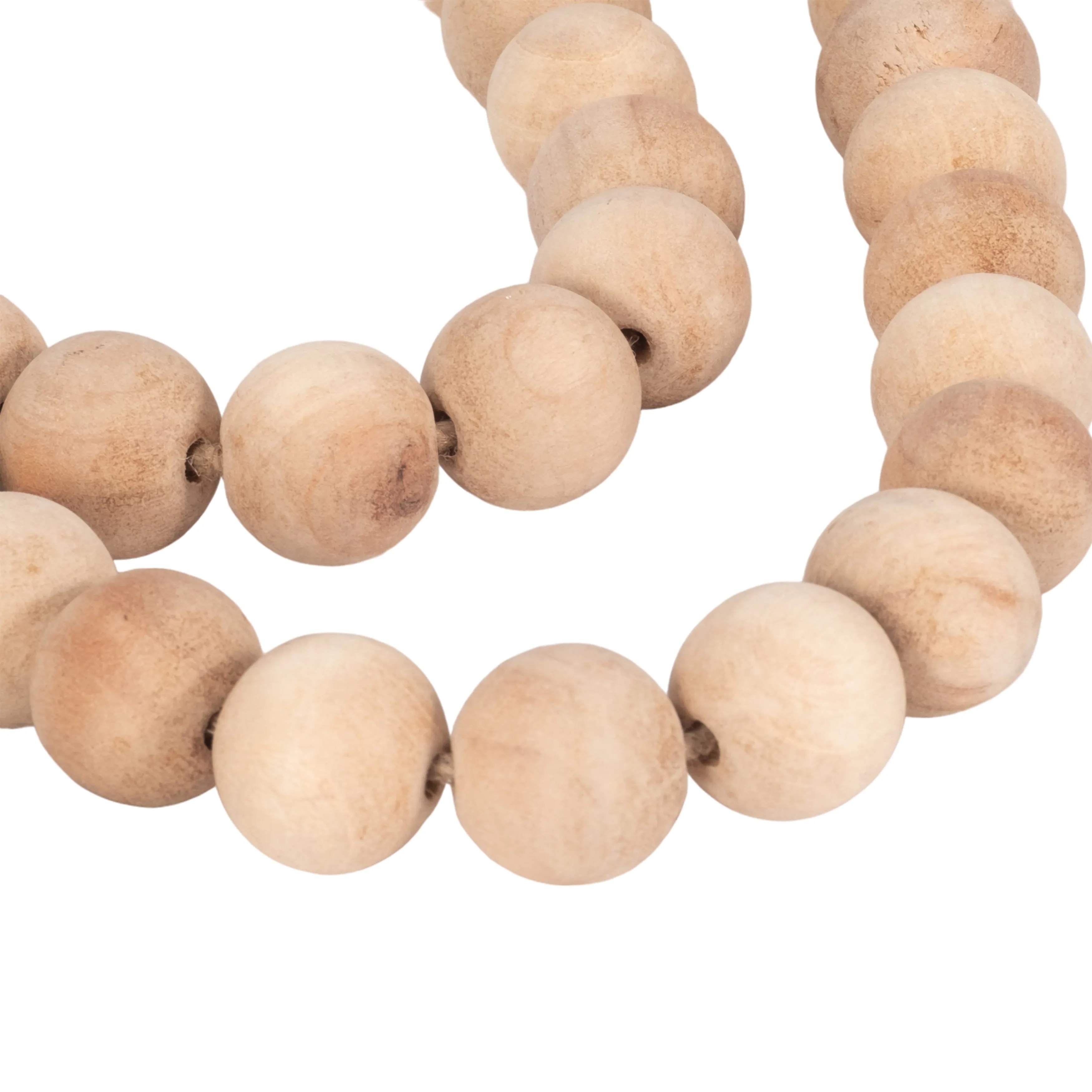 WOOD, 36" LARGE BEAD GARLAND W/ MARBLE HEART, NATU