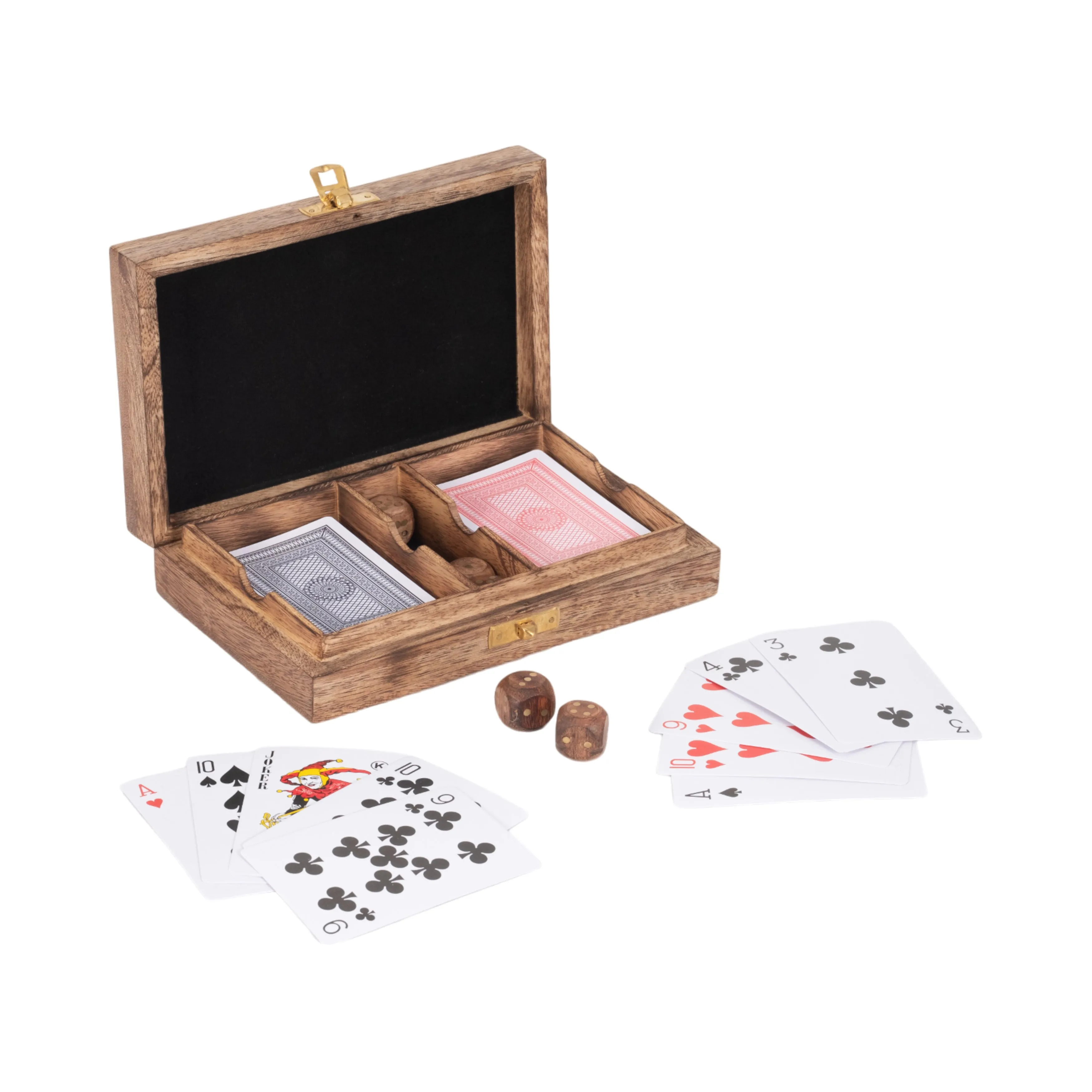 WOOD, 7X5 CARDS & DICE BOX, BROWN