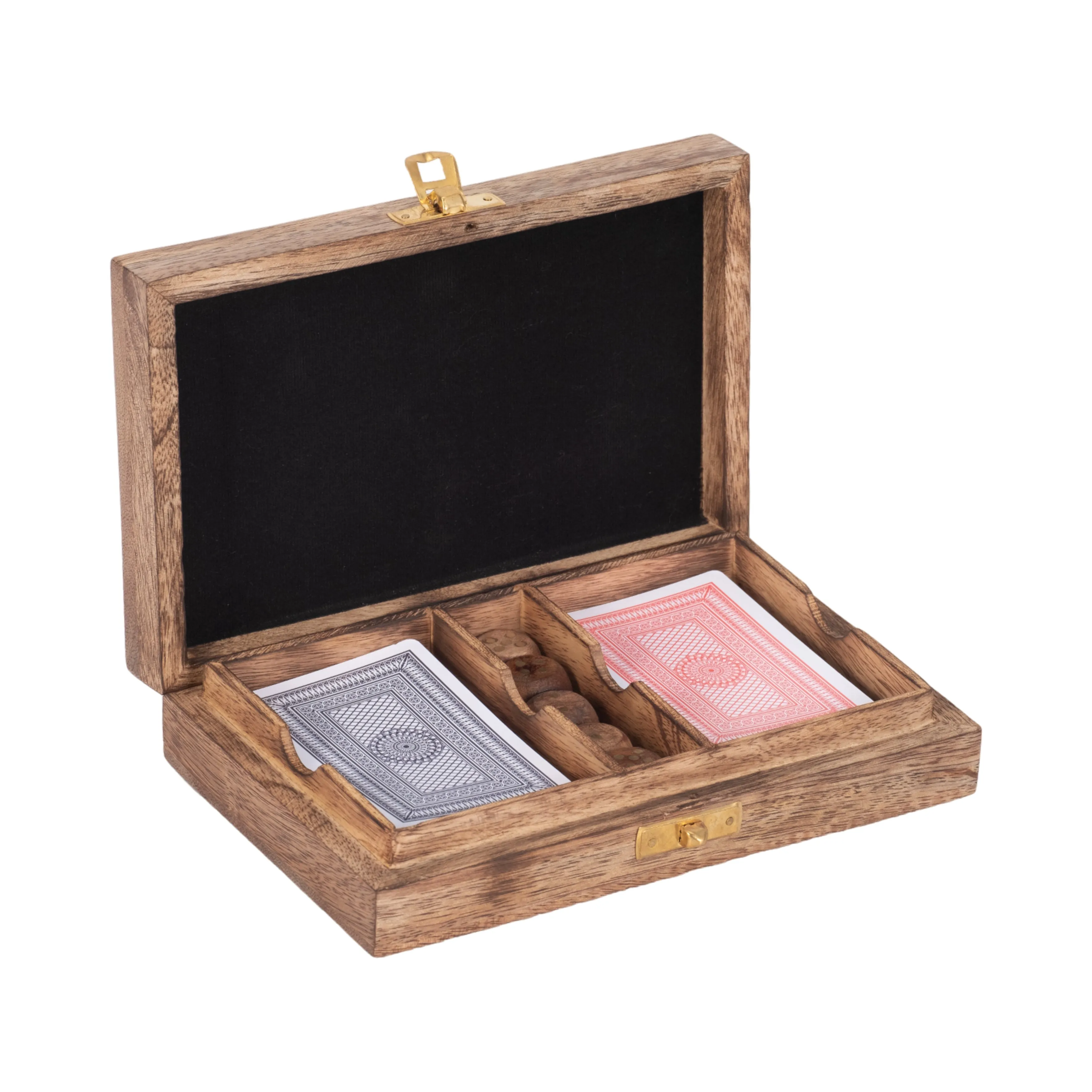 WOOD, 7X5 CARDS & DICE BOX, BROWN
