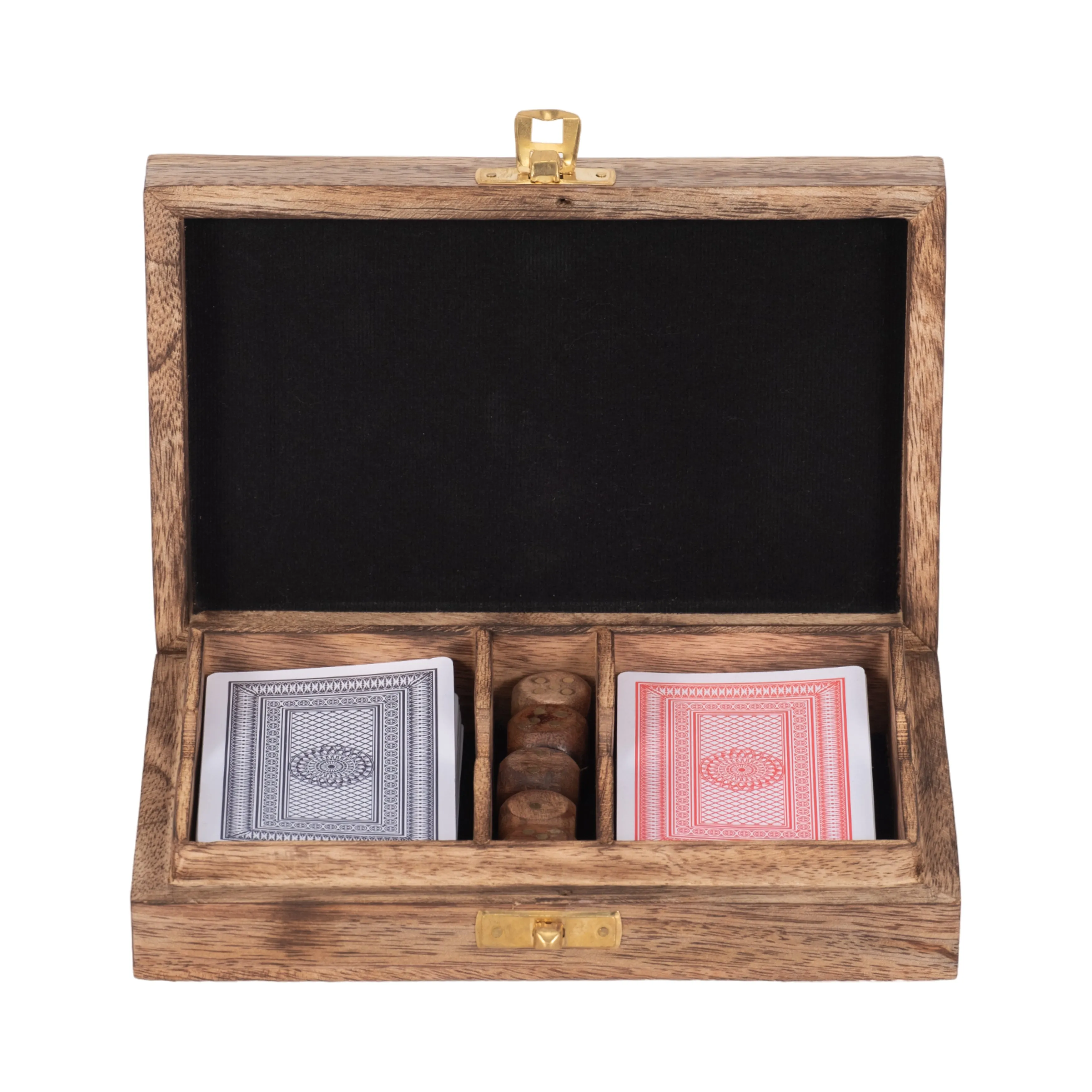 WOOD, 7X5 CARDS & DICE BOX, BROWN