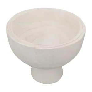 WOOD, 8" BOWL W/ STAND, WHITE