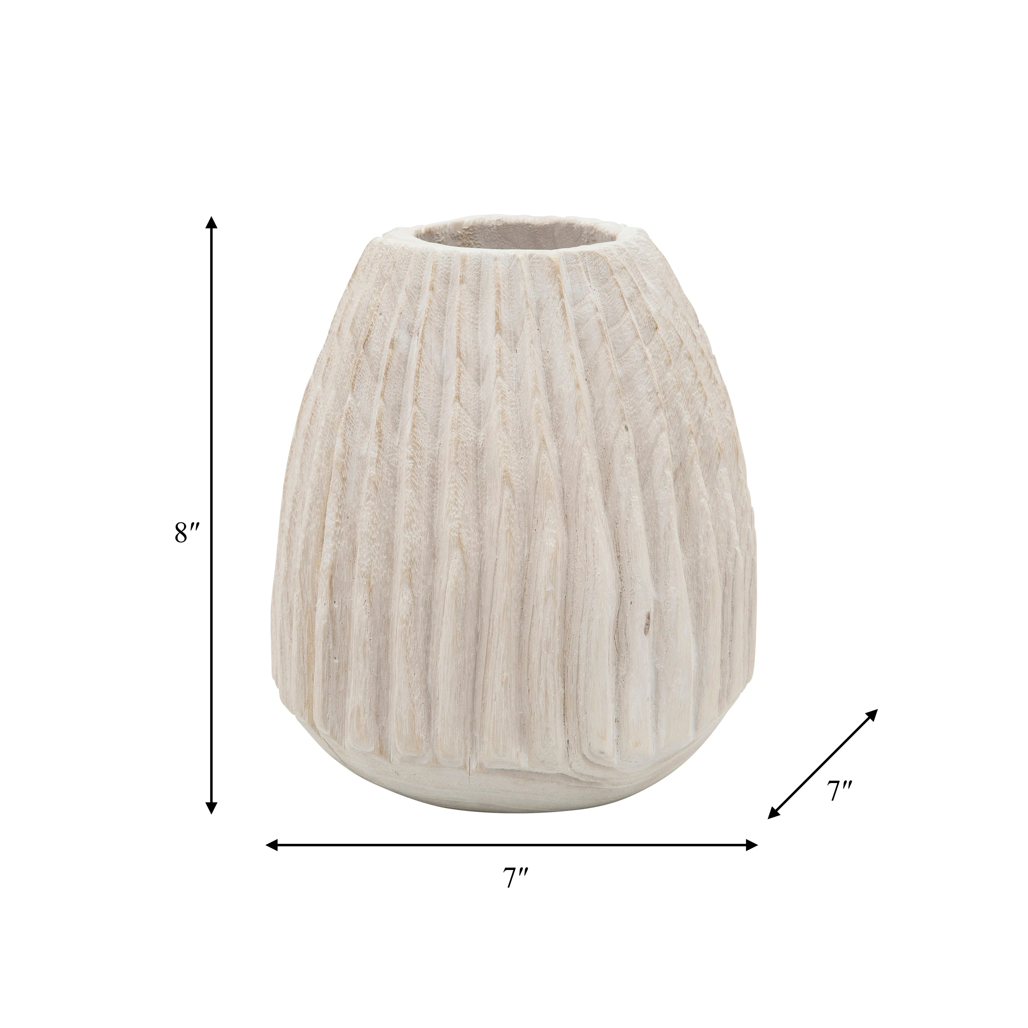WOOD, 8" RIDGED VASE, WHITE