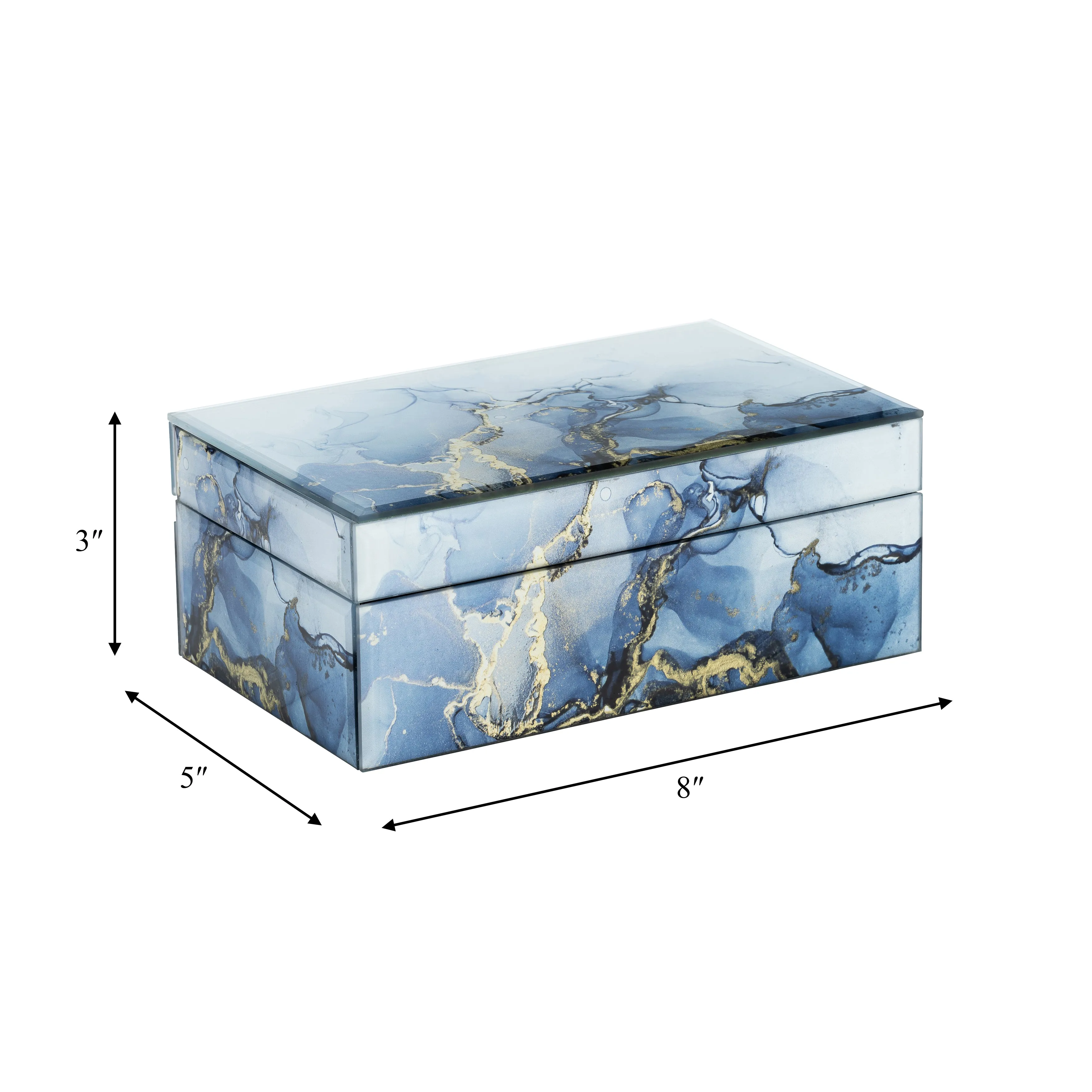 WOOD, 8X5 ABSTRACT BOX, BLUE/GOLD