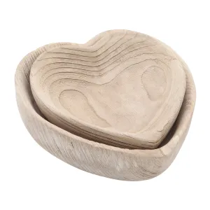 WOOD, S/2 9/10" HEART BOWLS, NATURAL