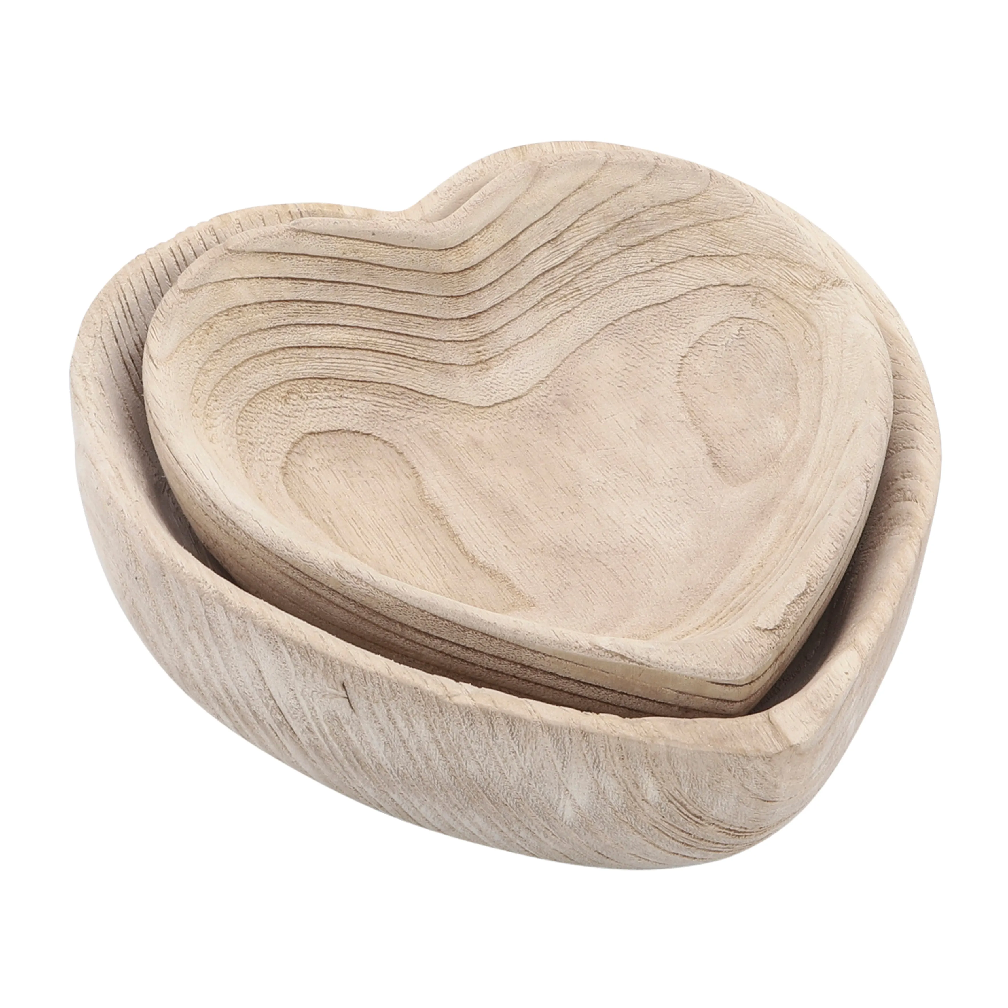 WOOD, S/2 9/10" HEART BOWLS, NATURAL